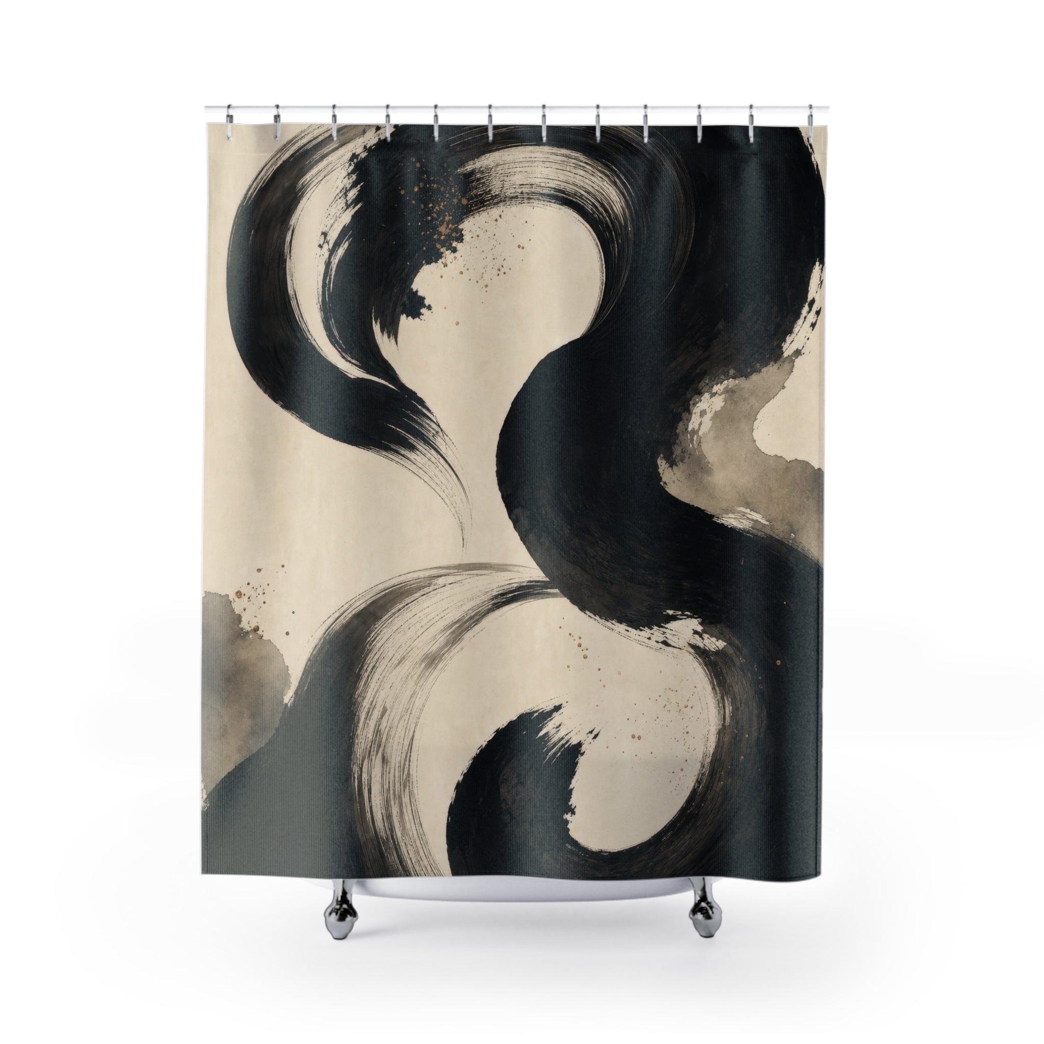 Cream Gray Ink Brush Black Abstract Shower Curtain