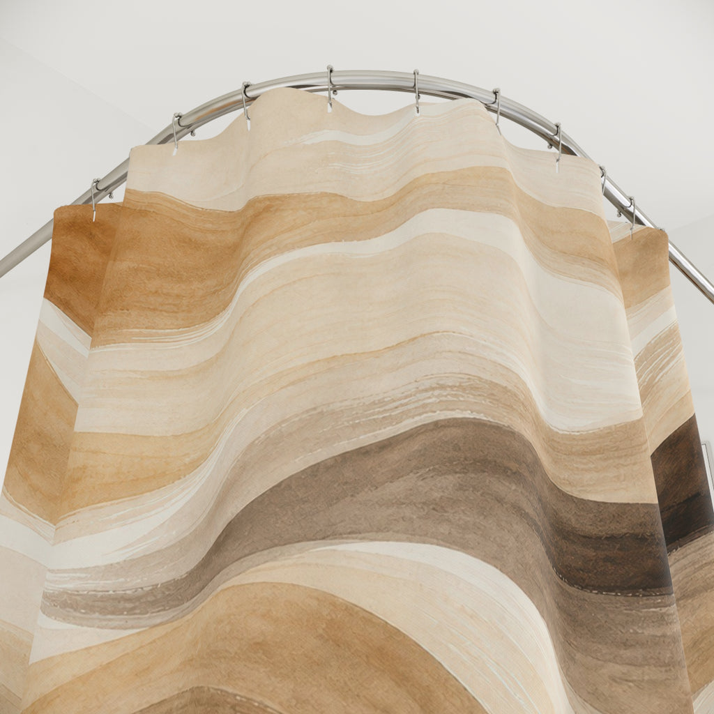 Brown Beige Wavy Stripe Shower Curtain