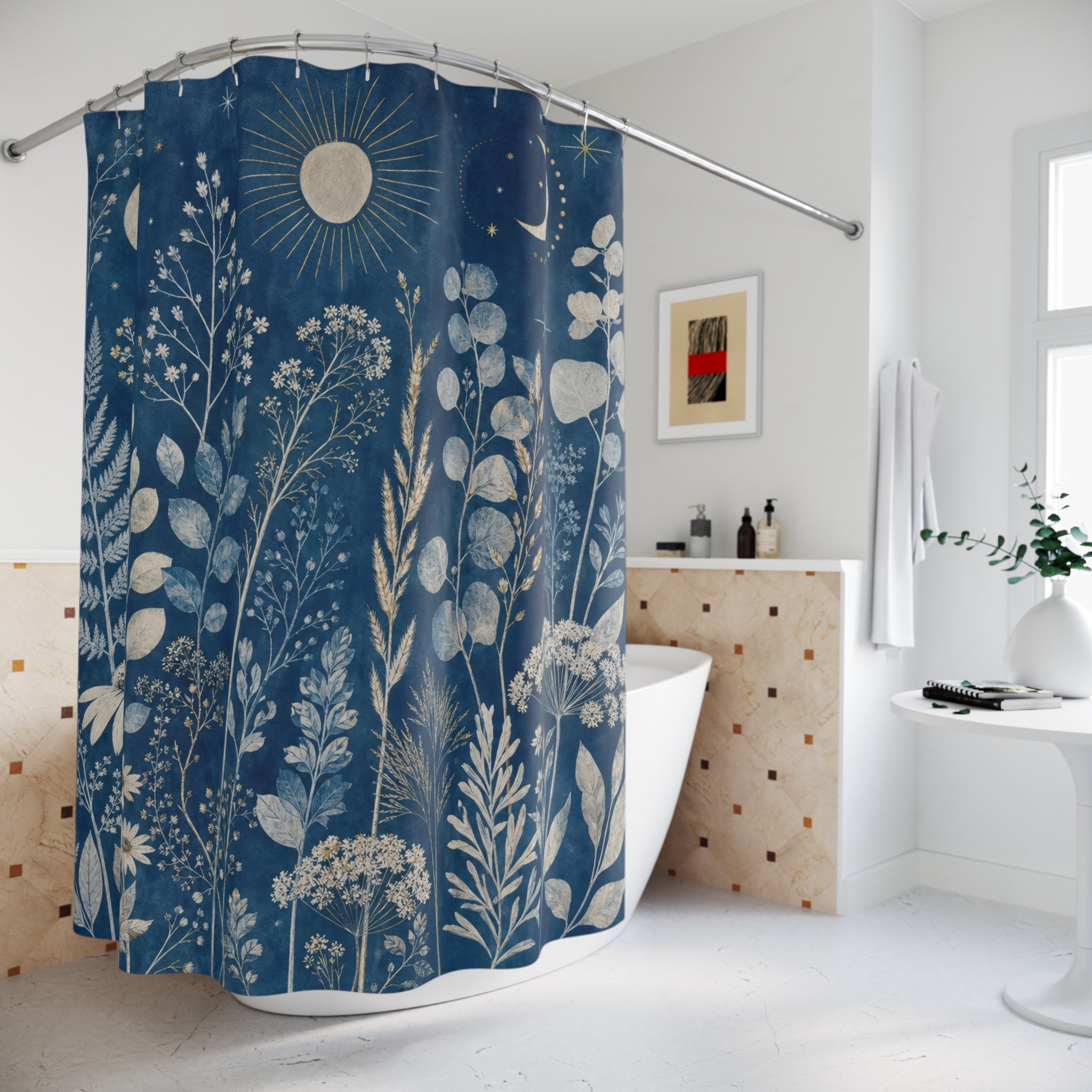 Blue Celestial Moon Shower Curtain