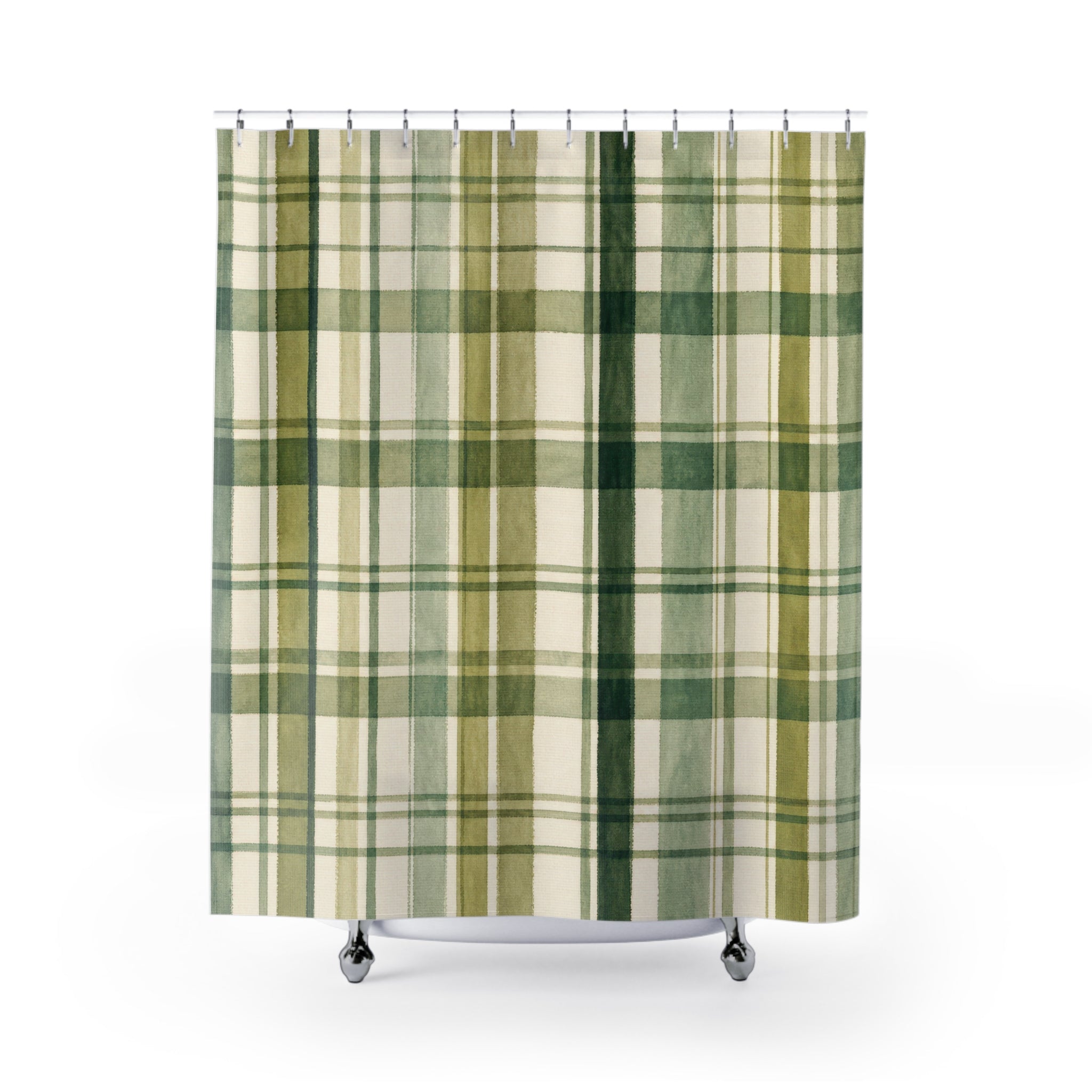 Olive Cream Farmhouse Check Shower Curtain