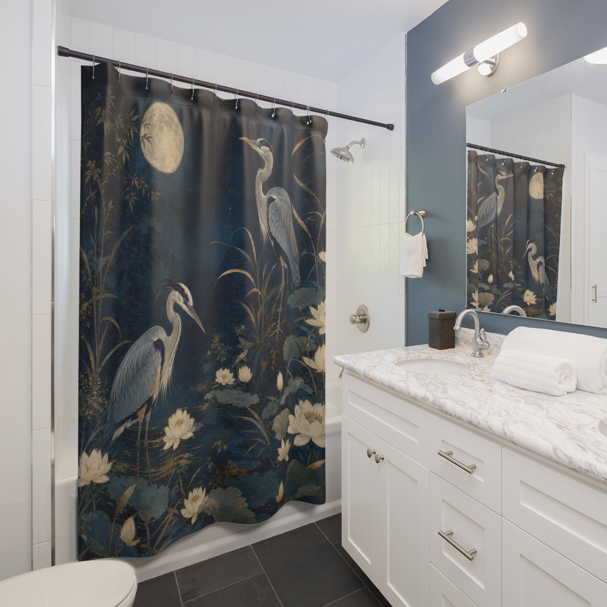 Moonlit Heron Garden Shower Curtain