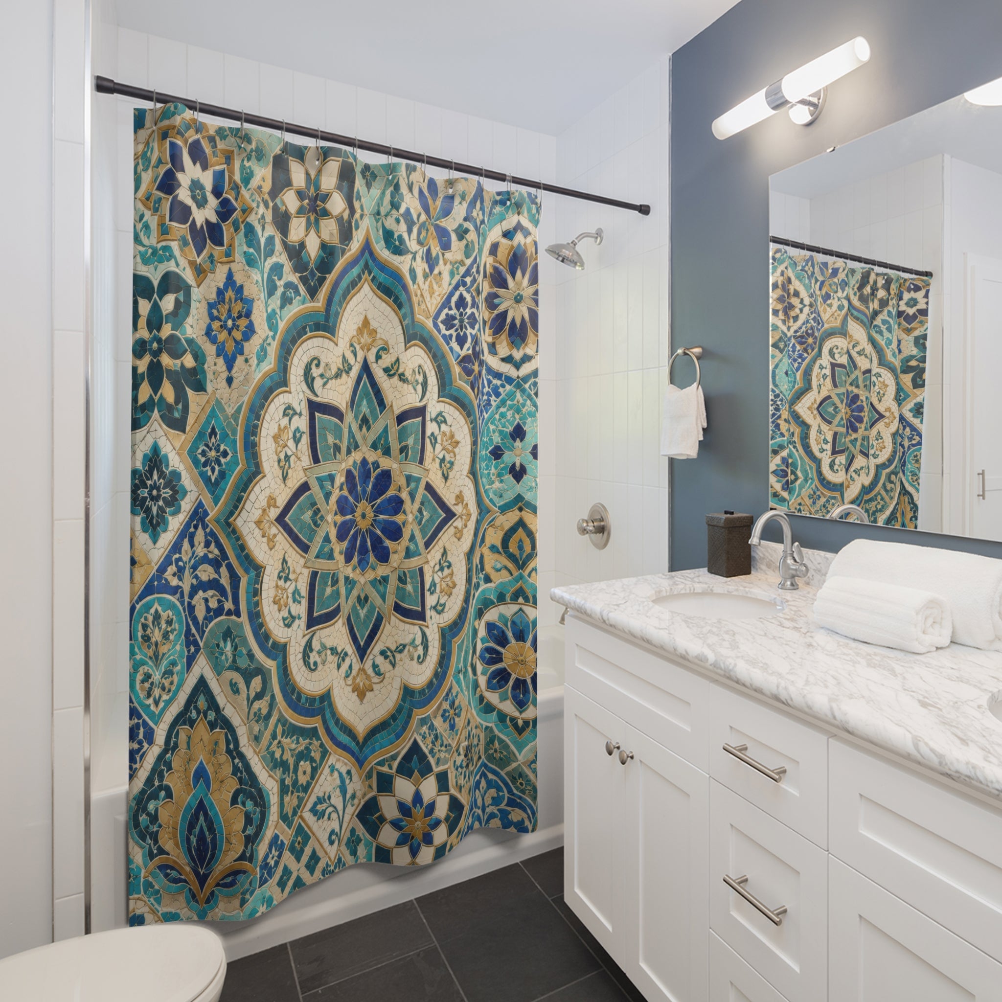 Mosaic Shower Curtain: Blue Turquoise Tile