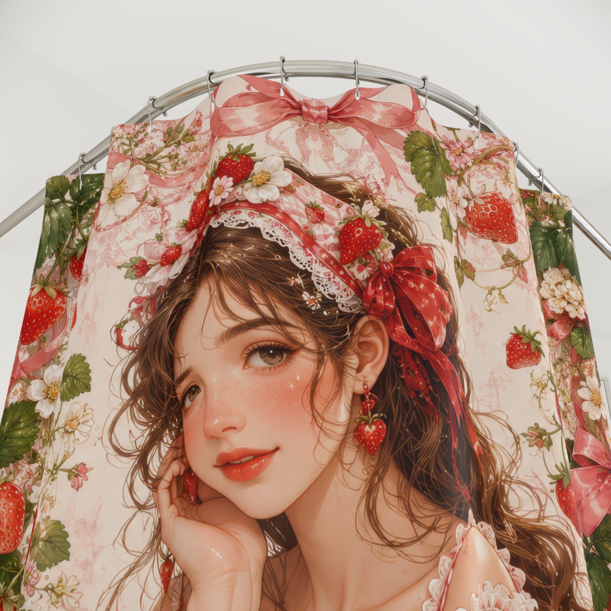 Strawberry Girl Shower Curtain: Cottagecore Berries