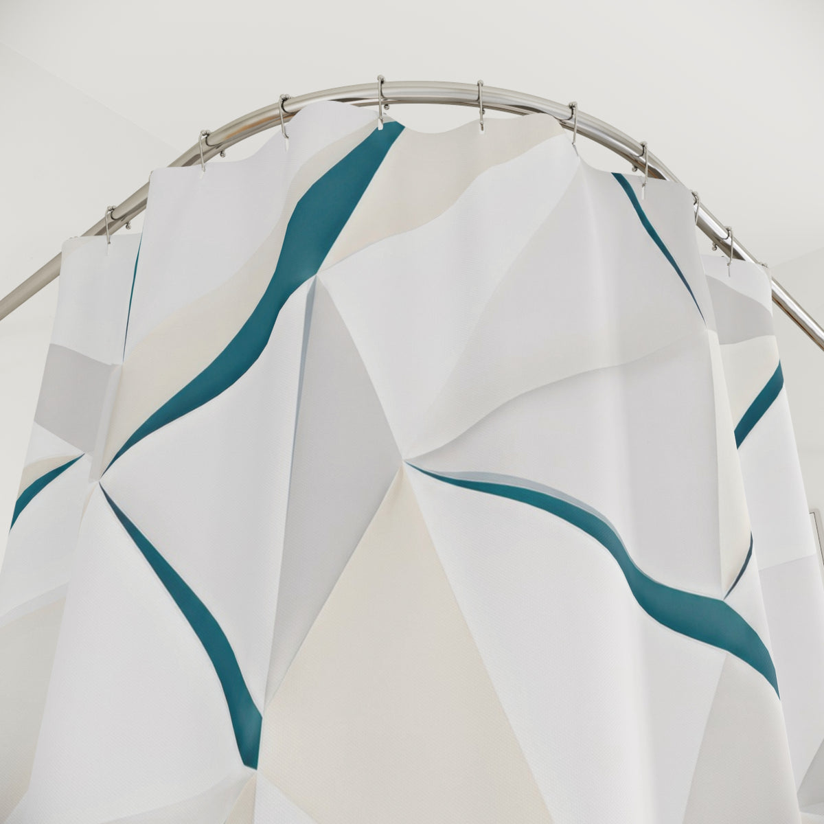 Teal Prism White Geometric Shower Curtain