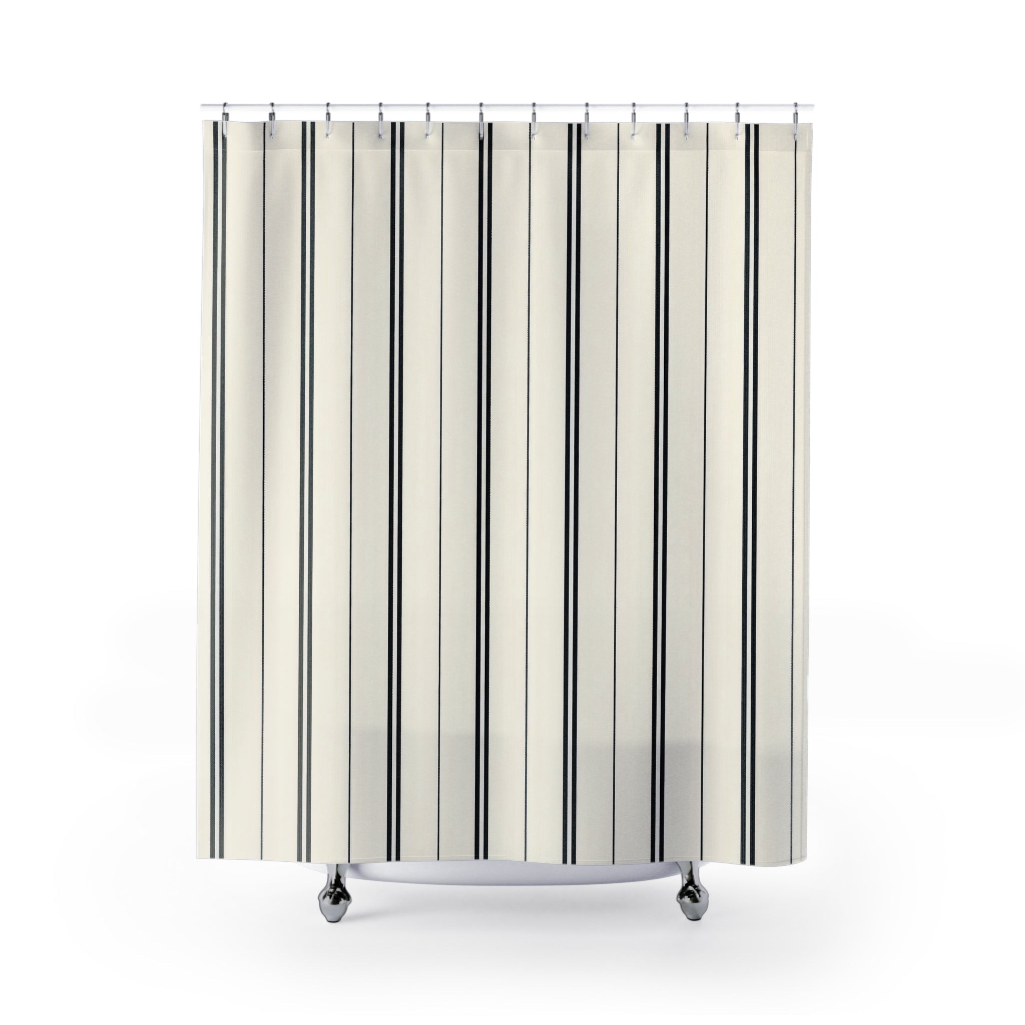 Black Pinstripe Shower Curtain, Black White Classic Bathroom Decor, Minimal Stripe Bath Curtain, Guest Bathroom Decor, Small Bathroom Decor