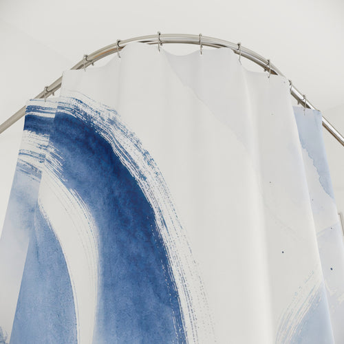 Blue Abstract Brush Shower Curtain, Blue White Modern Bathroom Decor, Abstract Watercolor Bath Curtain, Guest Bath Decor, Home Decor