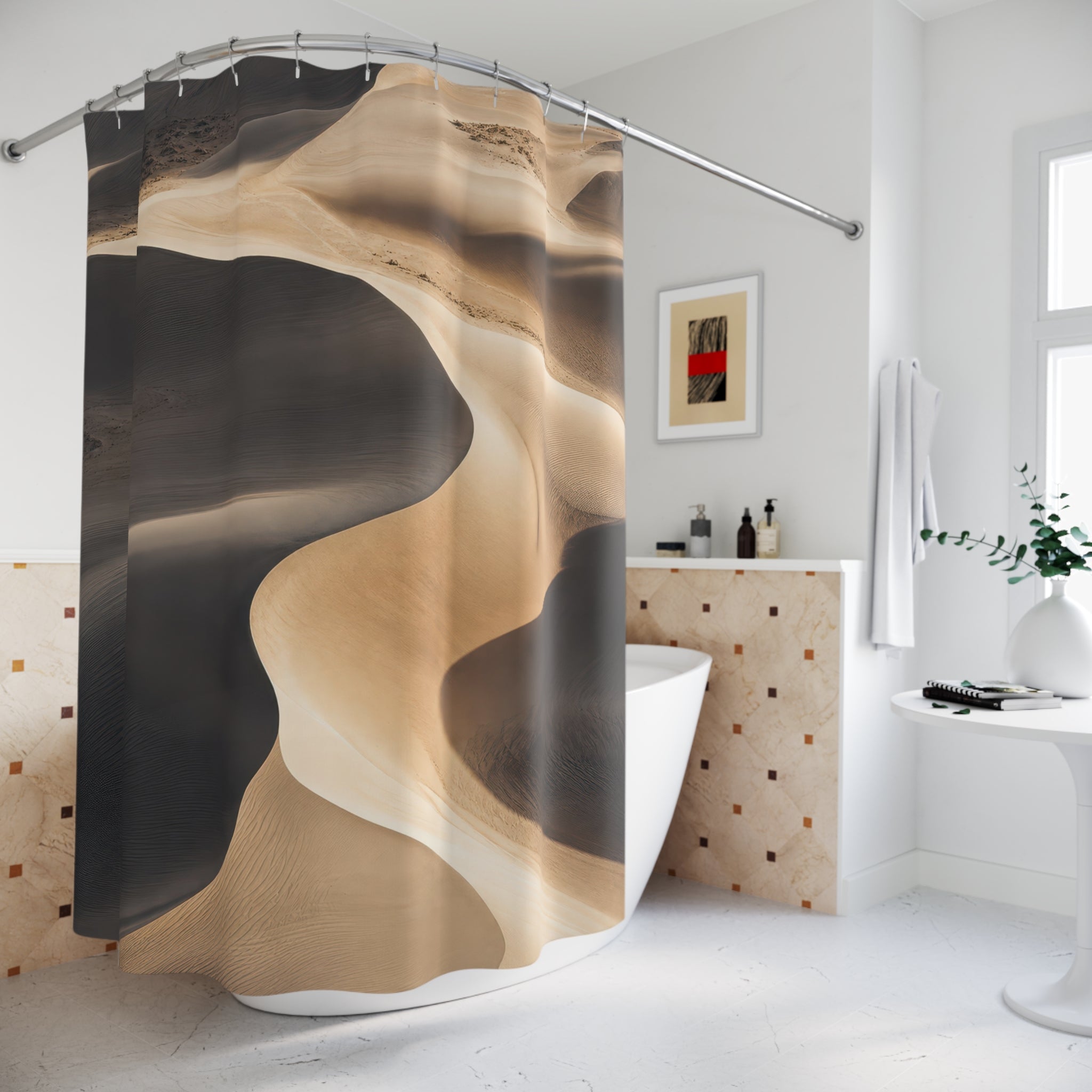 Desert Shower Curtain, Sand Dune Bath Decor, Warm Neutral Landscape Pattern, Nature Guest Bathroom Decor, Beige Spa Style, Warm Desert Style