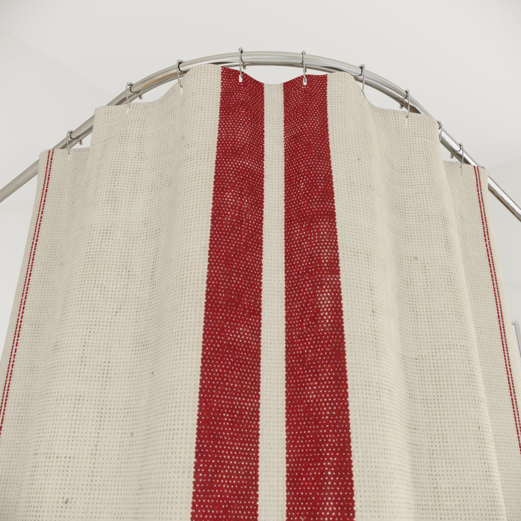 French Red Stripe Shower Curtain, Red Ivory Farmhouse Bathroom Decor, Modern Stripe Bath Curtain, Guest Bath Decor, Small Bathroom Decor