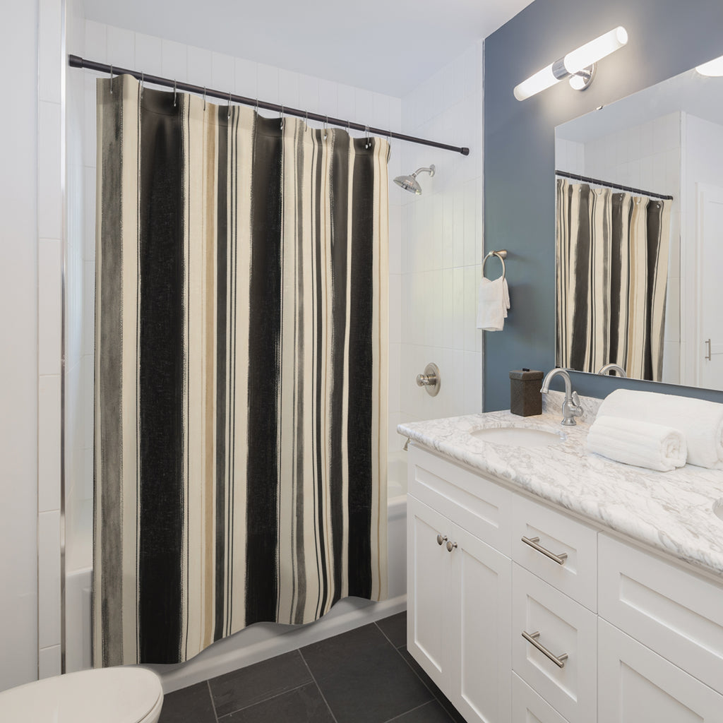 Beige Ivory Brush Stripe Shower Curtain