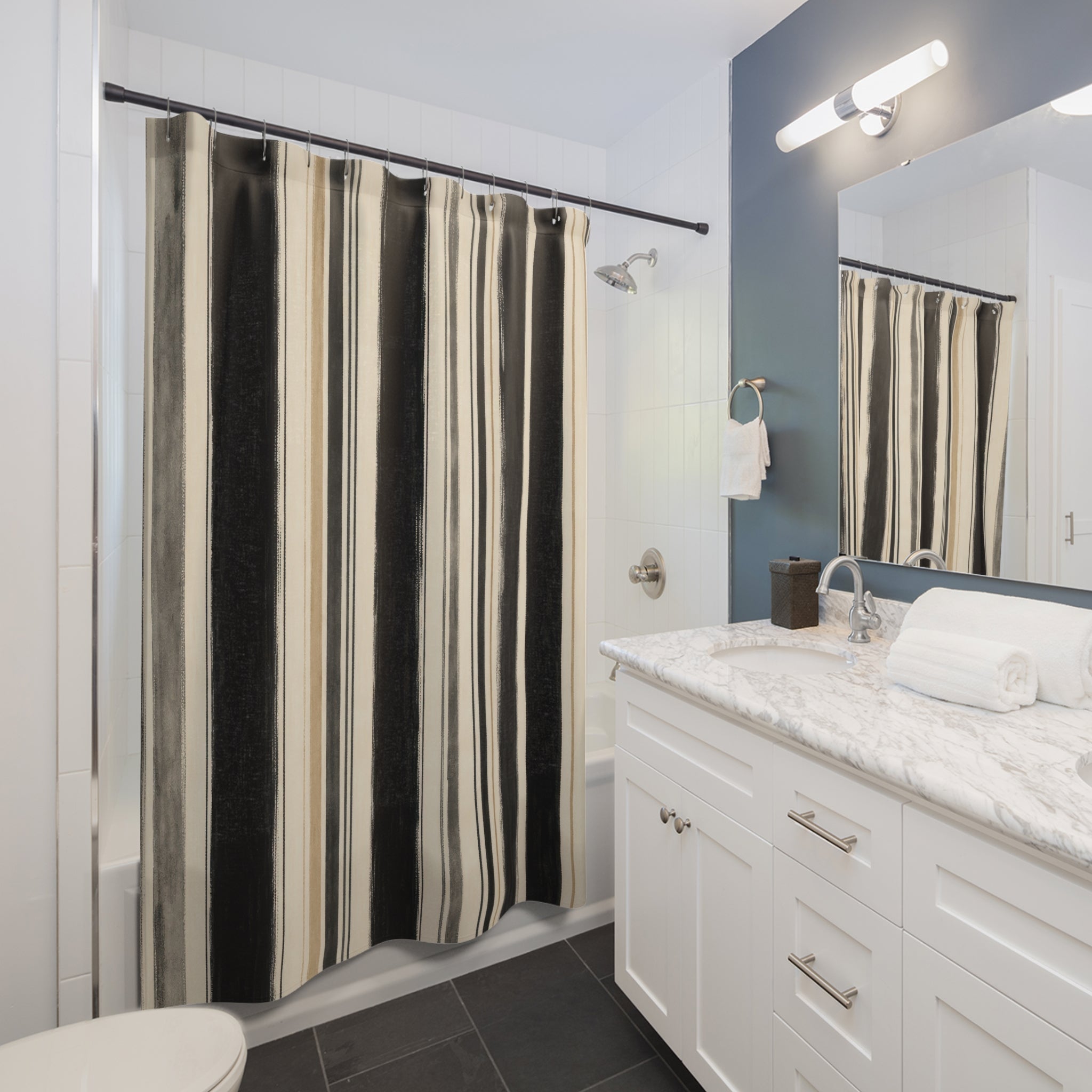 Beige Ivory Brush Stripe Shower Curtain