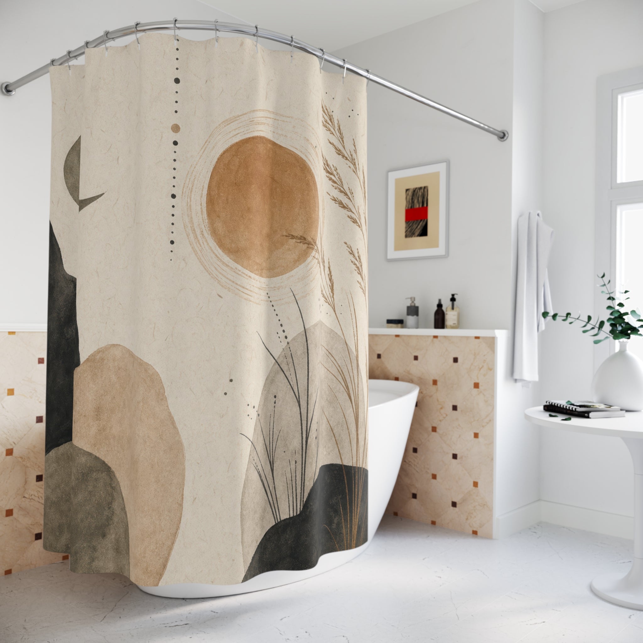 Minimal Crescent Moon Shower Curtain