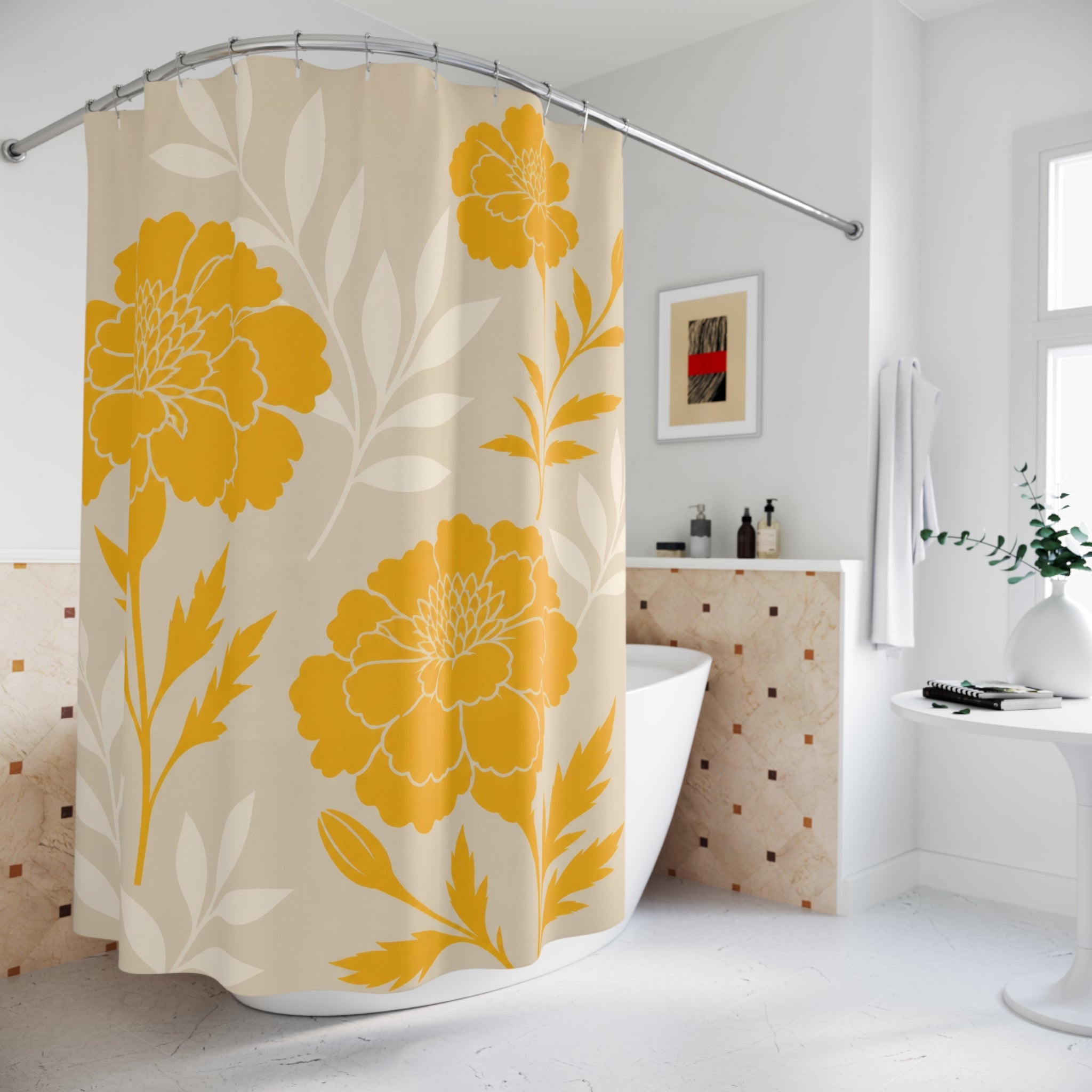 Sunny Yellow Floral Shower Curtain