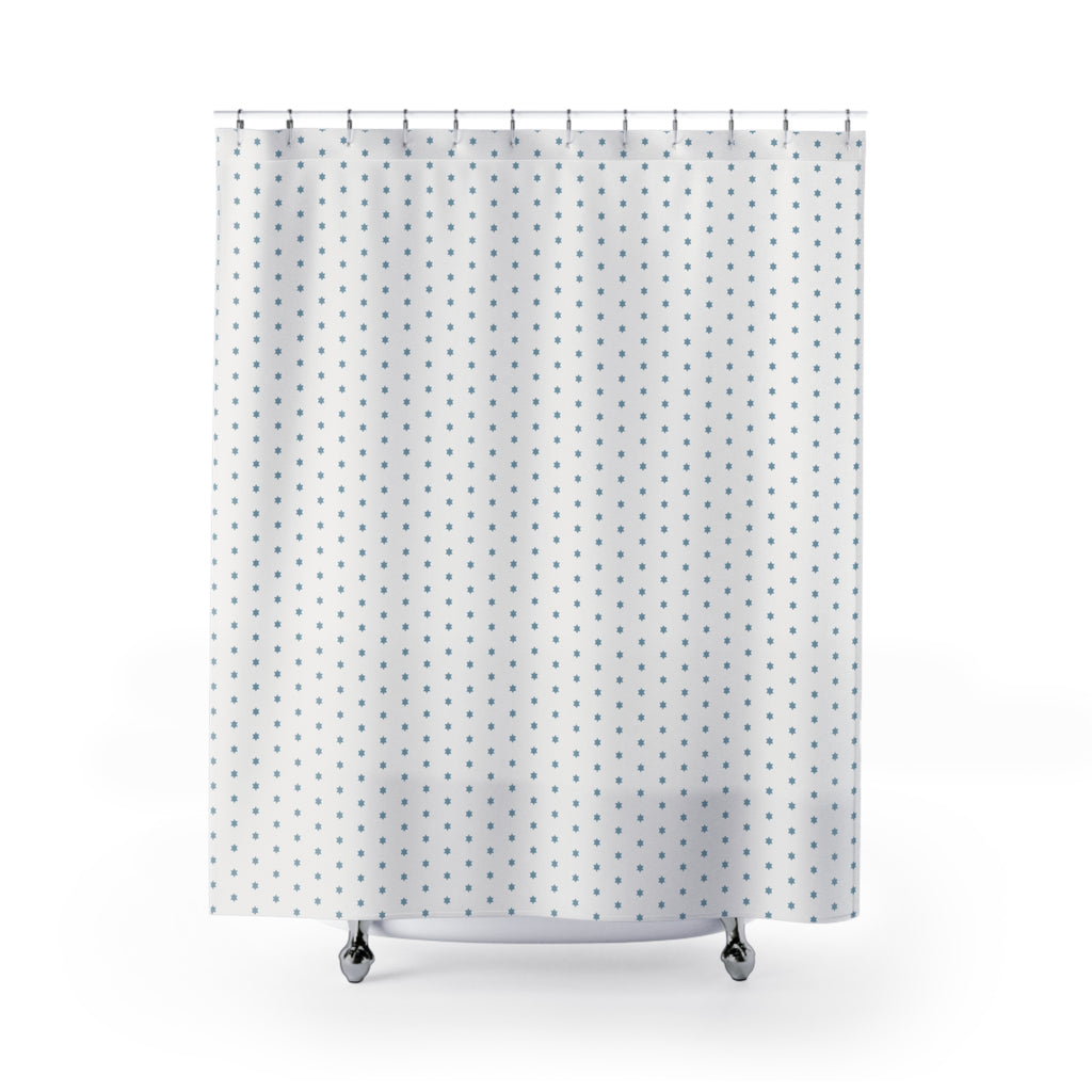 Scandinavian Star Shower Curtain – Ice Blue Snowflake