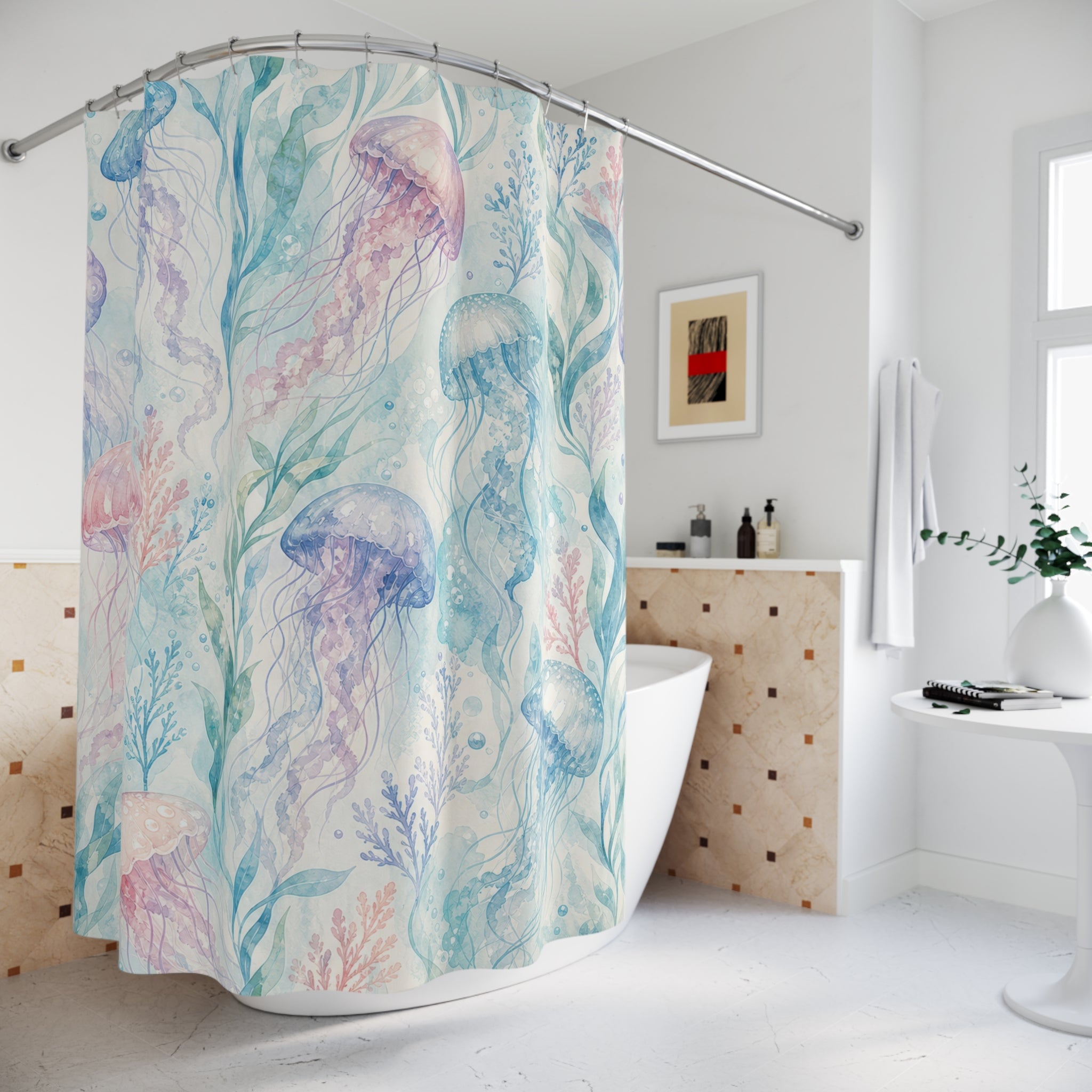 Aqua Lavender Jellyfish Shower Curtain