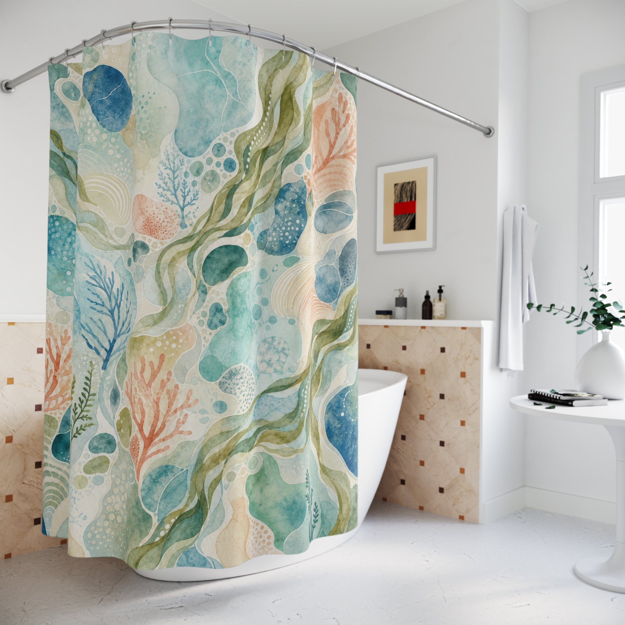 Coral Tidepool Watercolor Shower Curtain