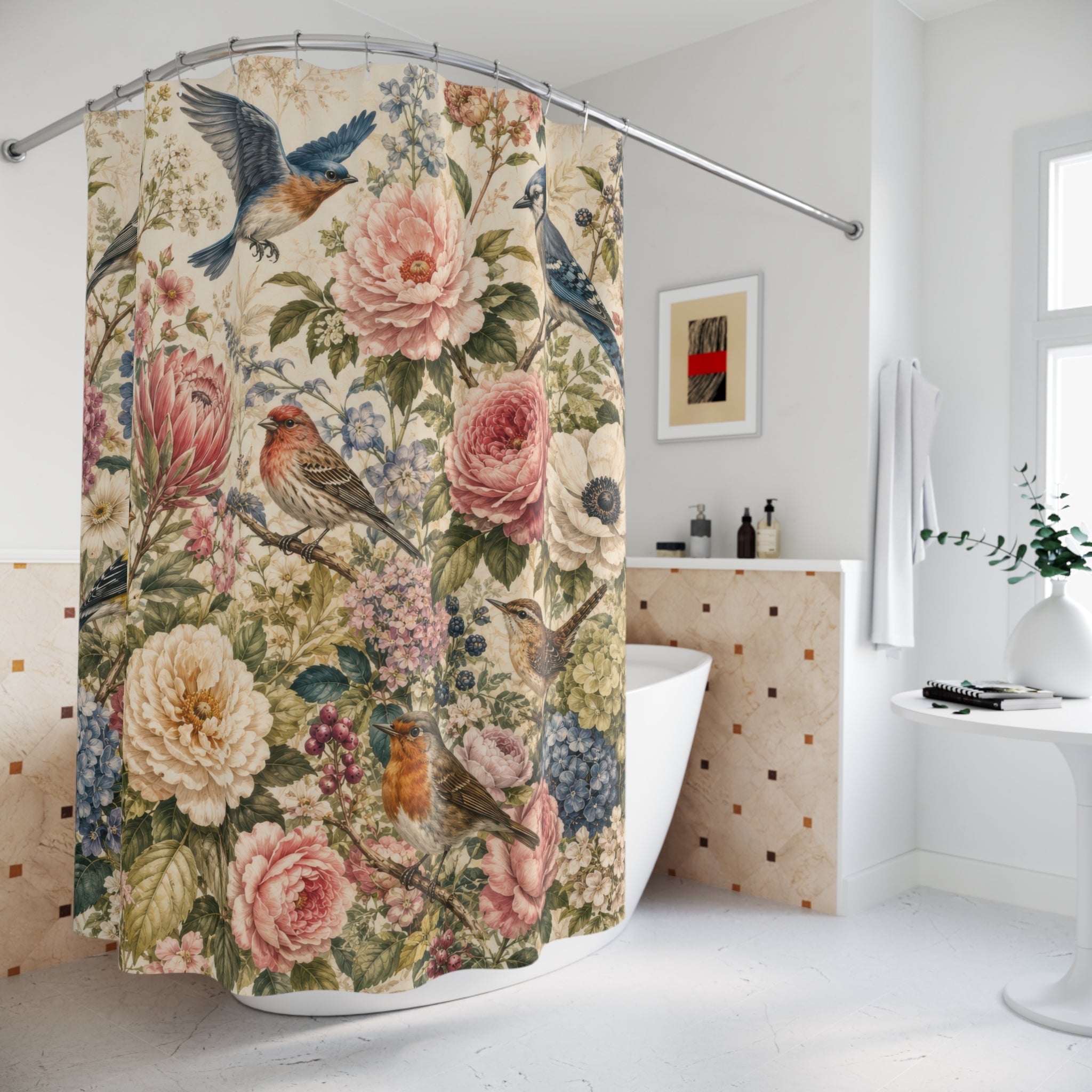 Vintage Floral Bird Shower Curtain