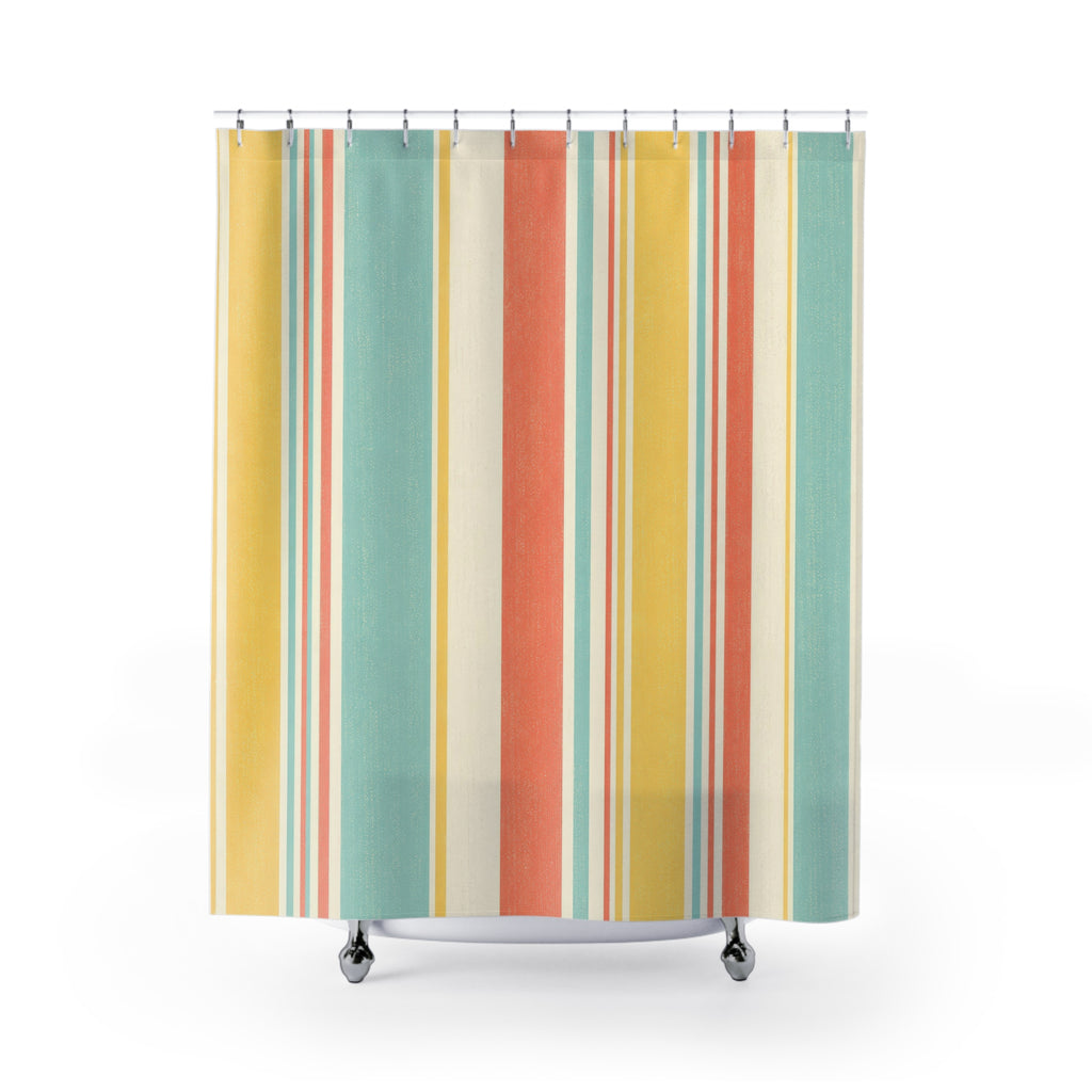 Striped Shower Curtain, Pastel Retro Vertical Stripe Pattern, Mint Coral Bathroom Decor, Cheerful Pastel Wall Decor Guest Bath Wall Gift