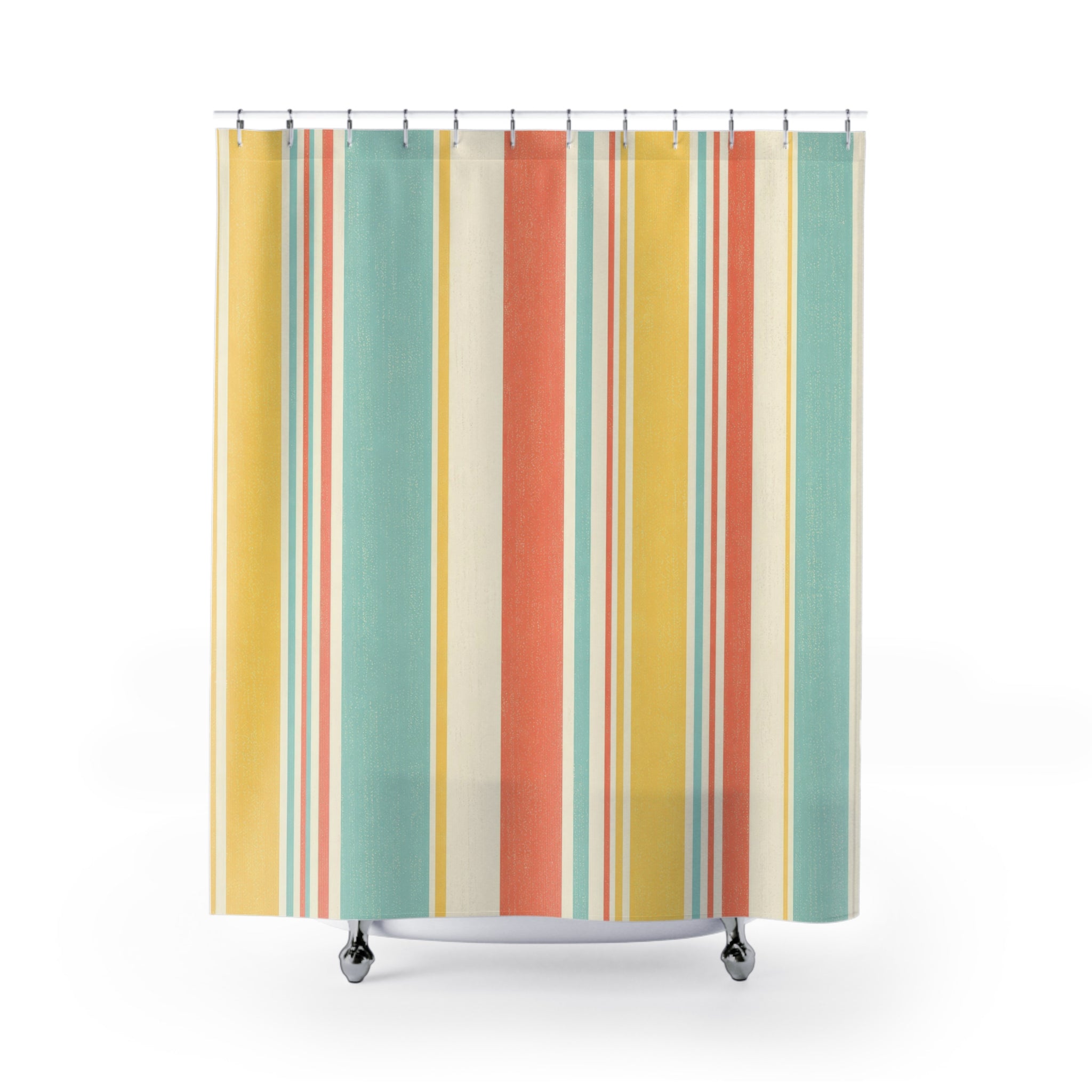 Striped Shower Curtain, Pastel Retro Vertical Stripe Pattern, Mint Coral Bathroom Decor, Cheerful Pastel Wall Decor Guest Bath Wall Gift
