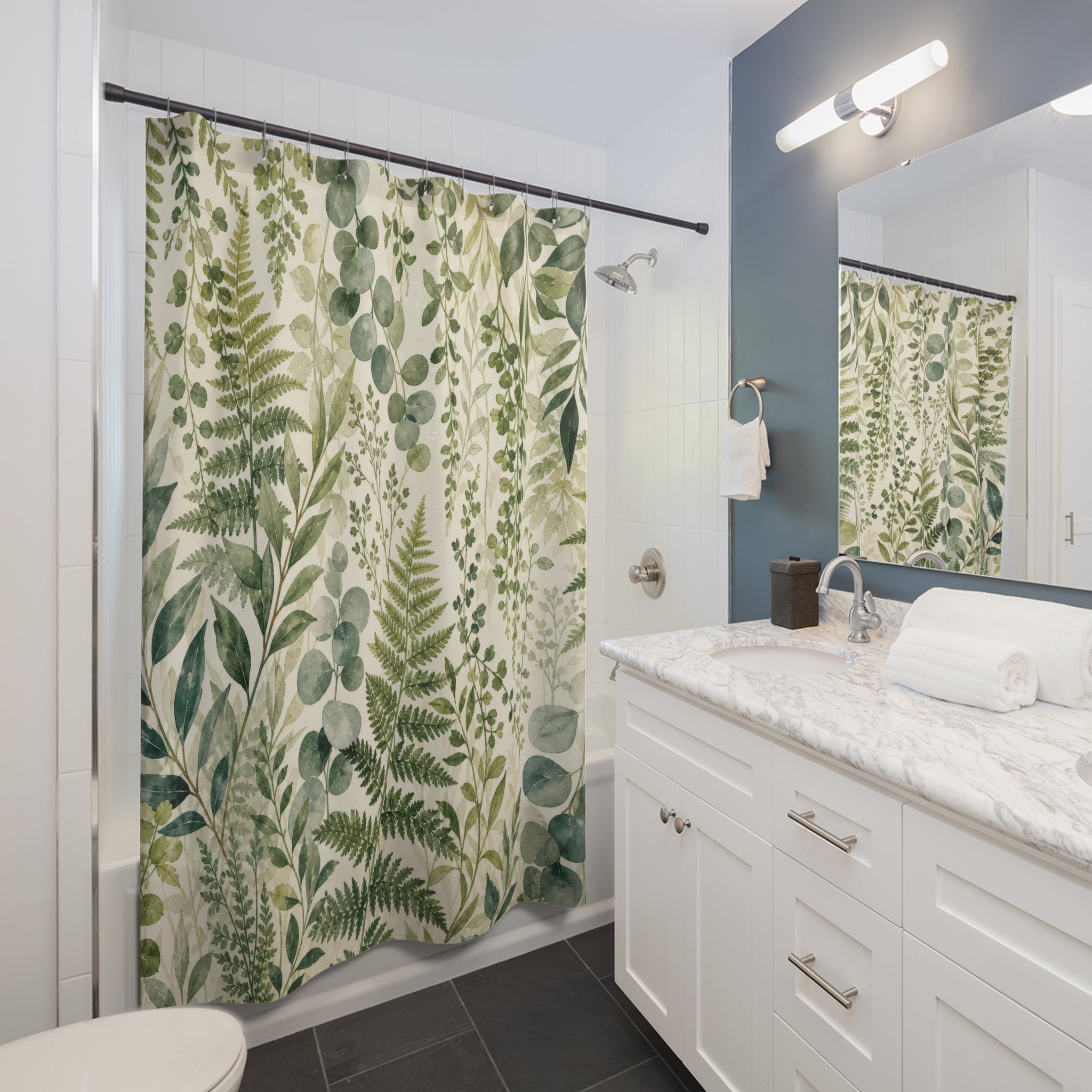 Green Eucalyptus Leaf Botanical Shower Curtain