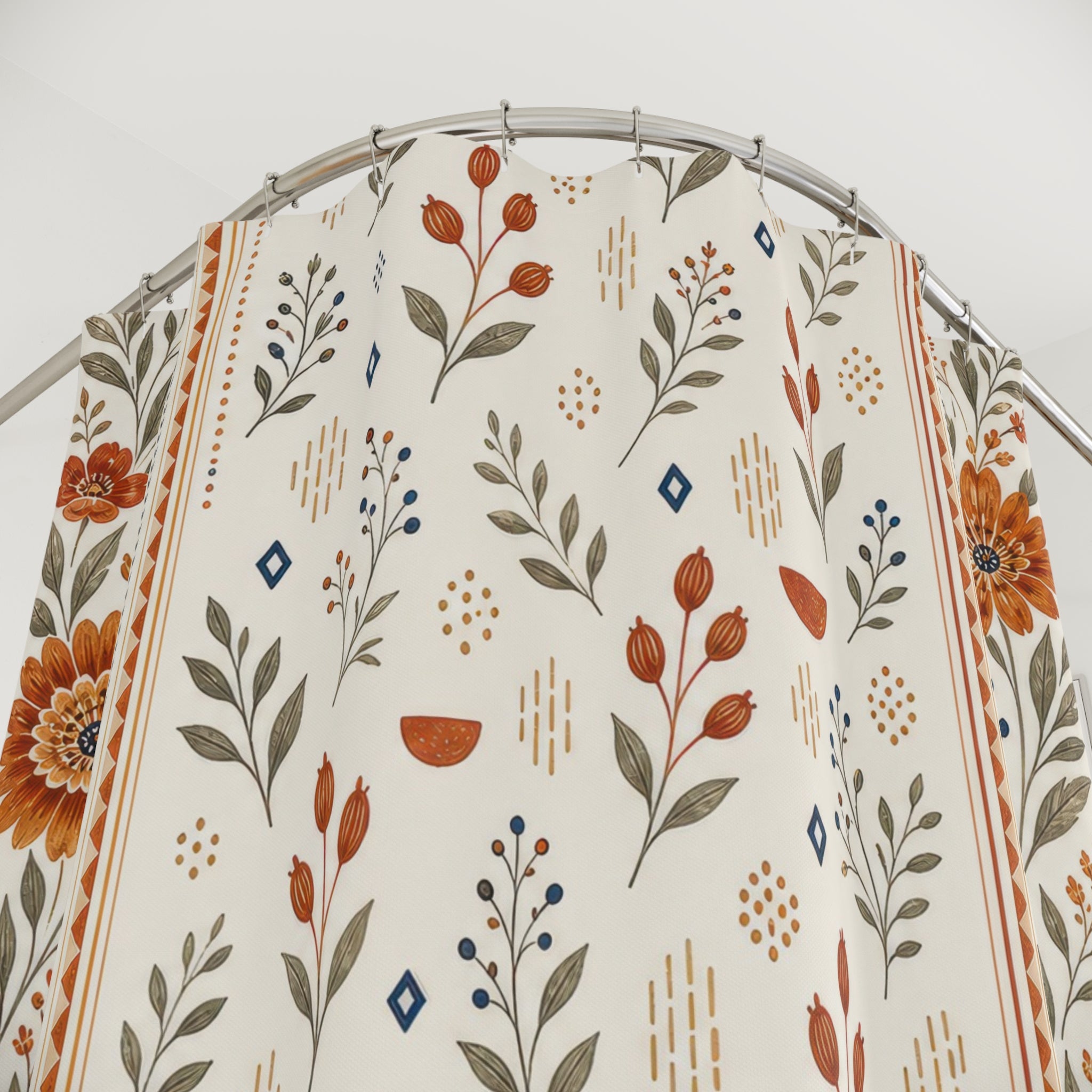 Terracotta Orange Floral Shower Curtain