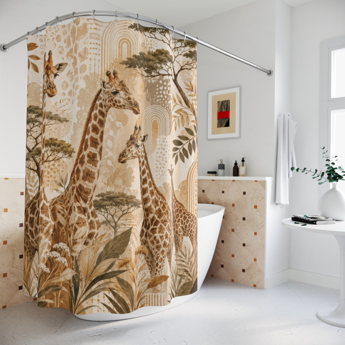 Giraffe Safari Botanical Shower Curtain