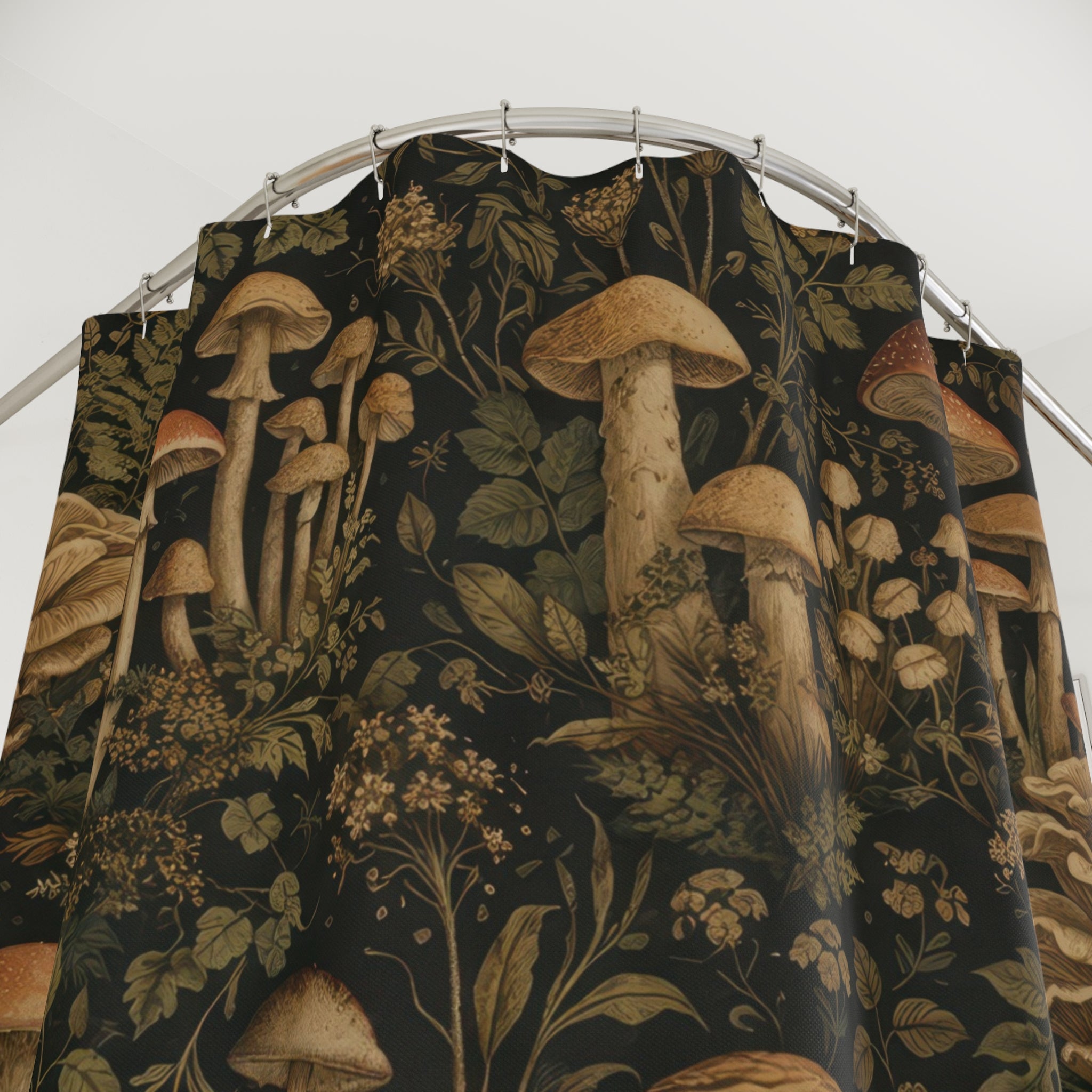 Woodland Mushroom Shower Curtain – Dark Academia Forest