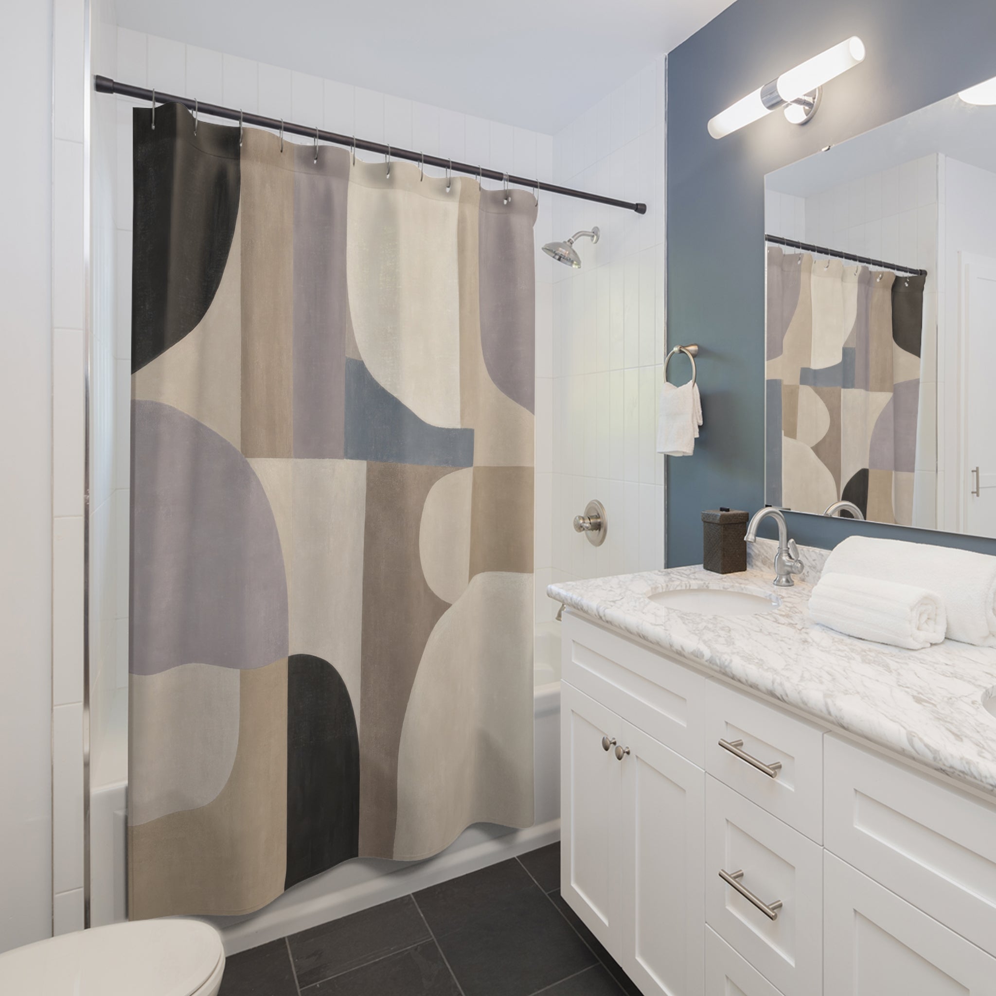 Blue Beige Arch Block Shower Curtain