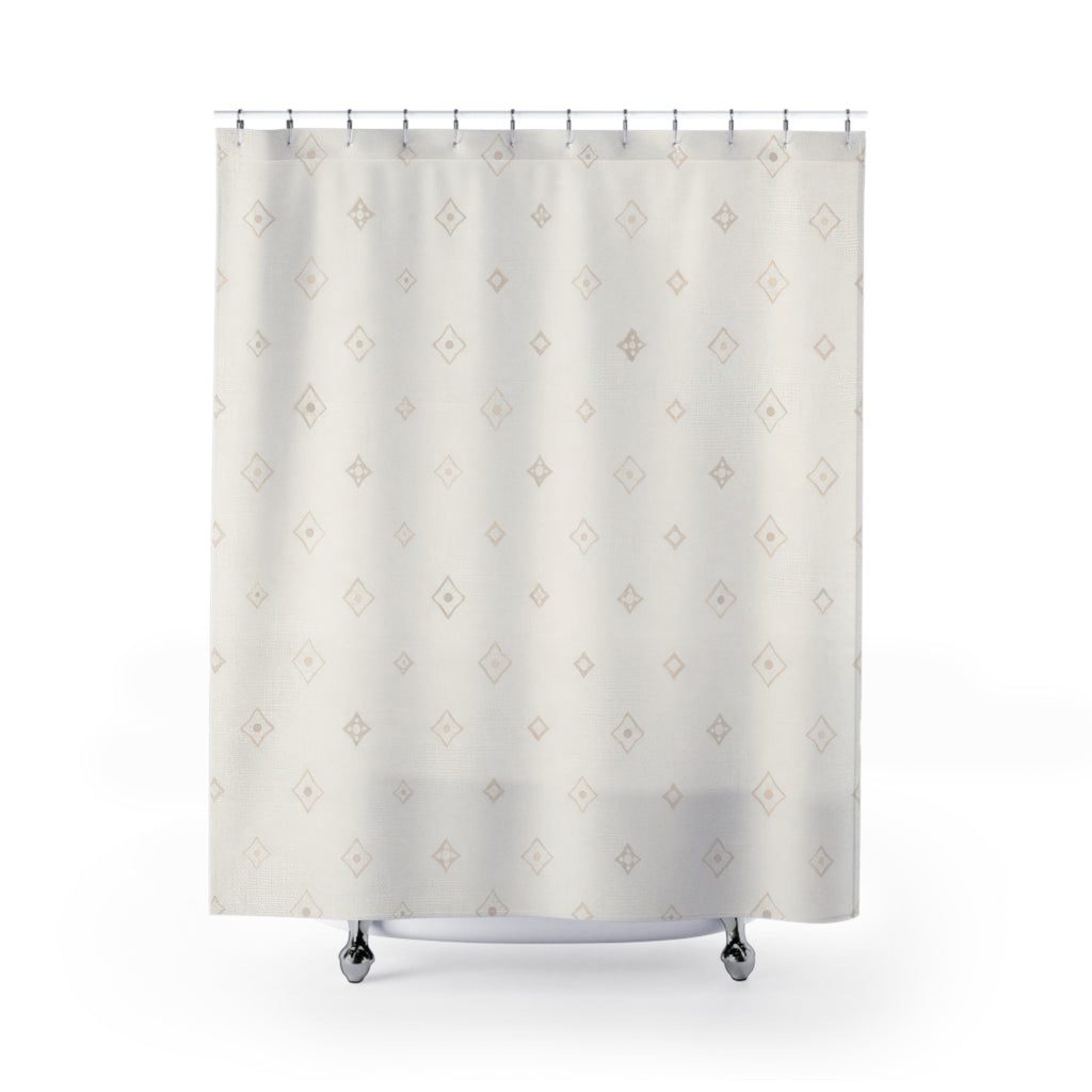 Ivory Geometric Shower Curtain — Jacquard Pattern