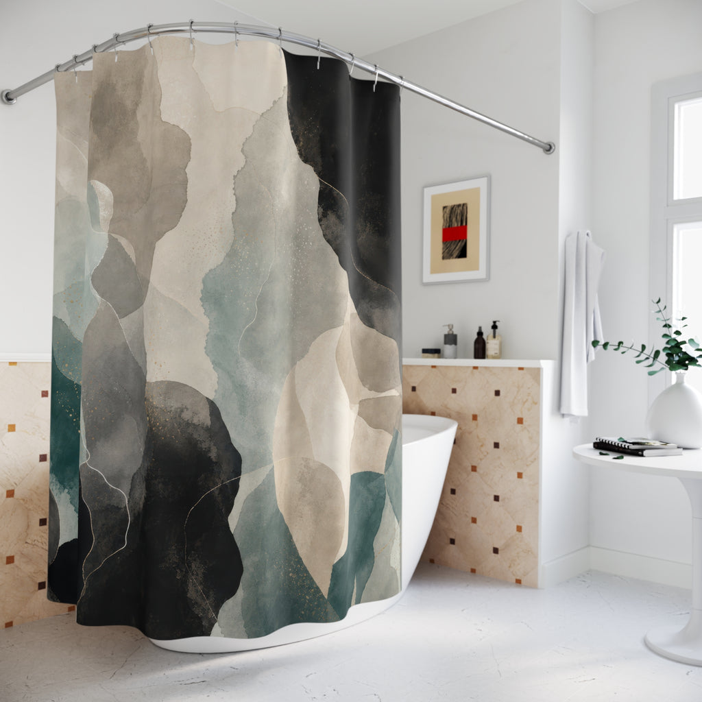 Black Gray Stone Blue Abstract Shower Curtain