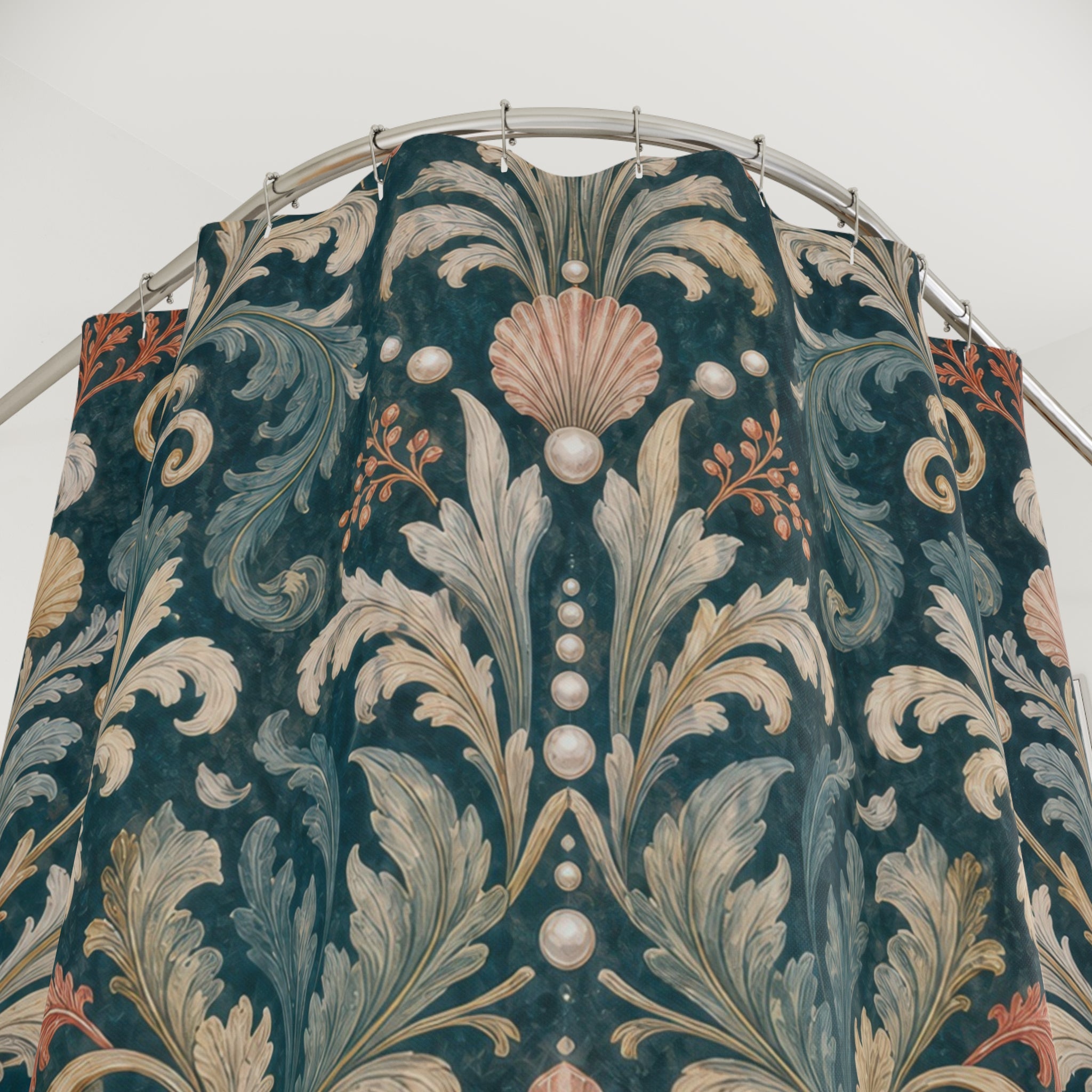 Teal Damask Floral Shower Curtain