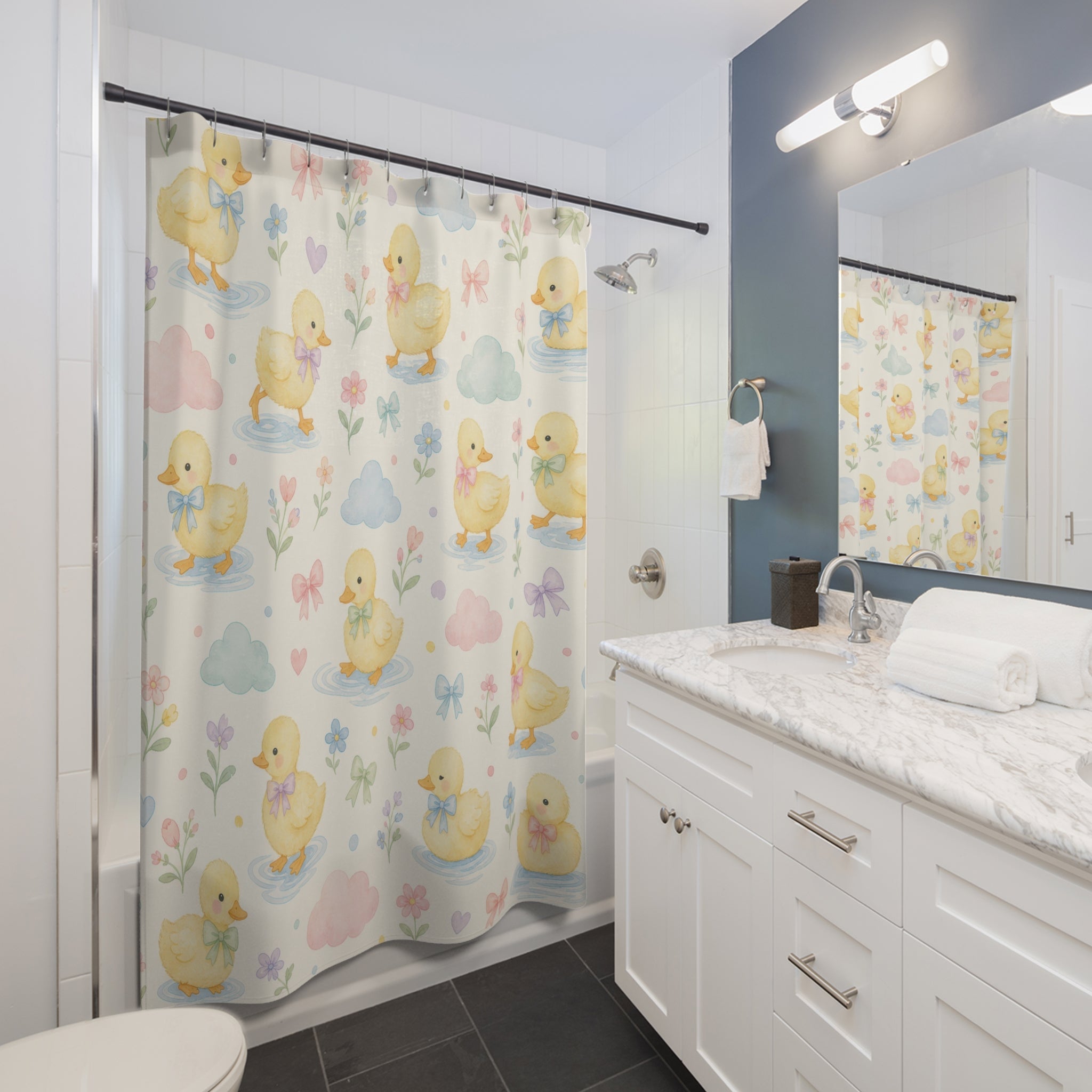 Pastel Duckling Cloud Shower Curtain