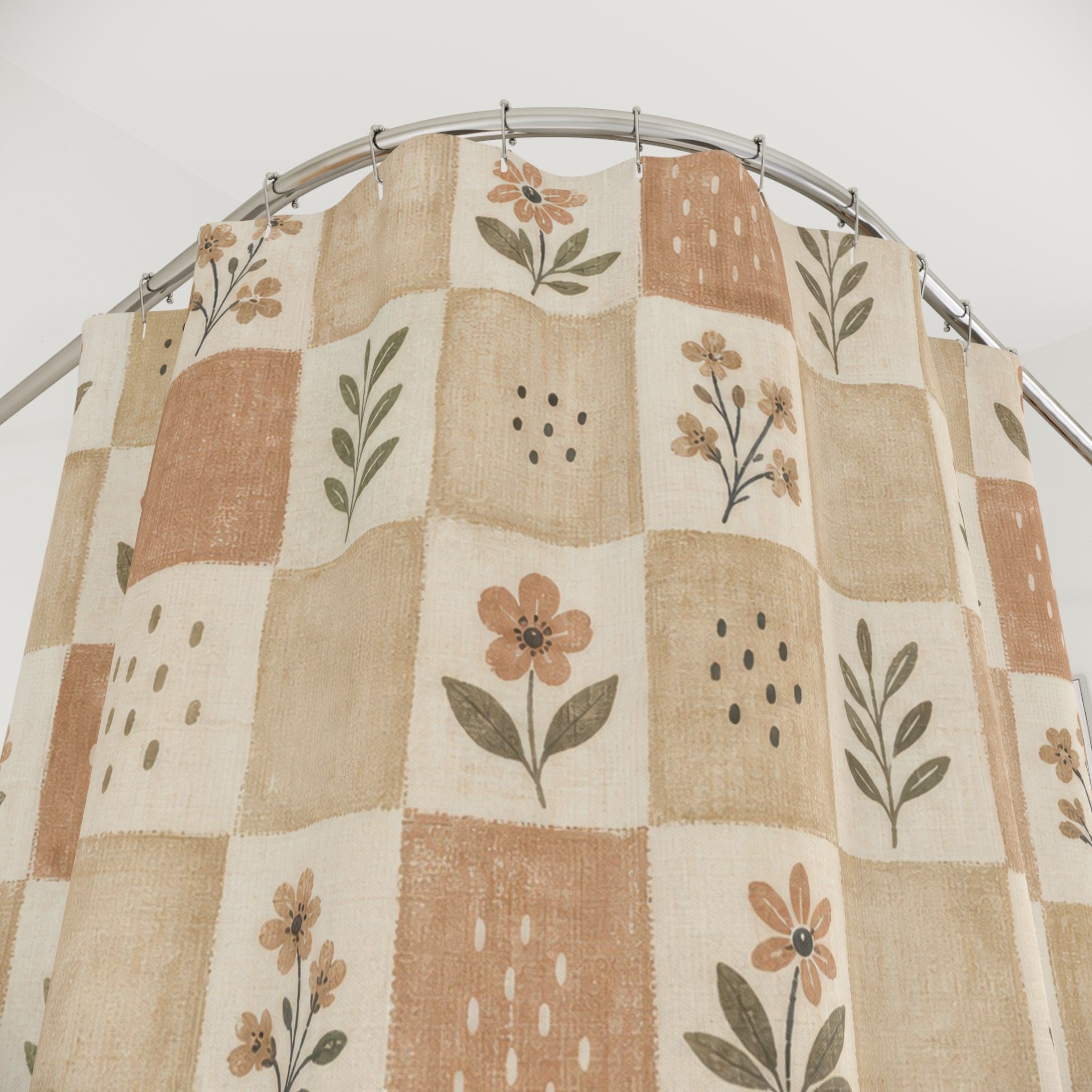 Floral Checkerboard Patchwork Shower Curtain