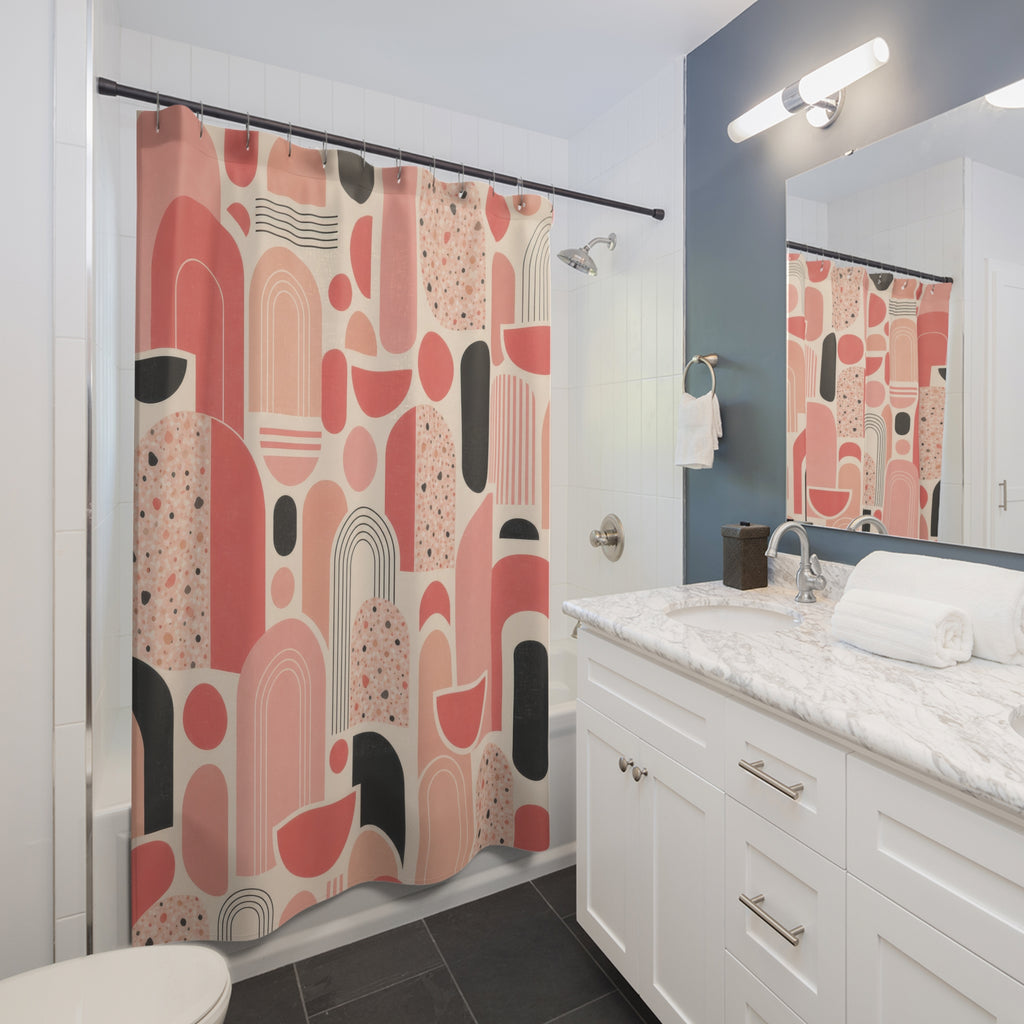 Retro Geometric Mid Century Modern Pink Shower Curtain