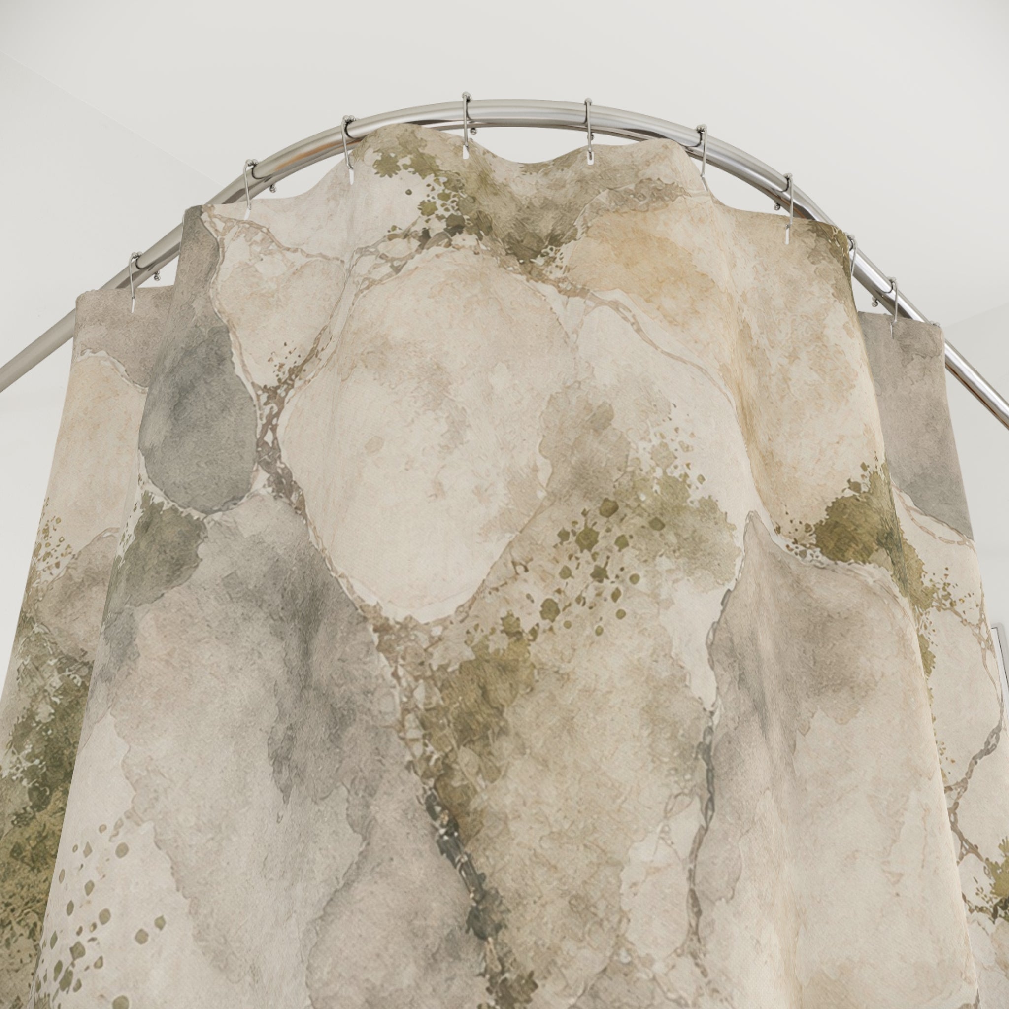 Green Beige Stone Texture Shower Curtain