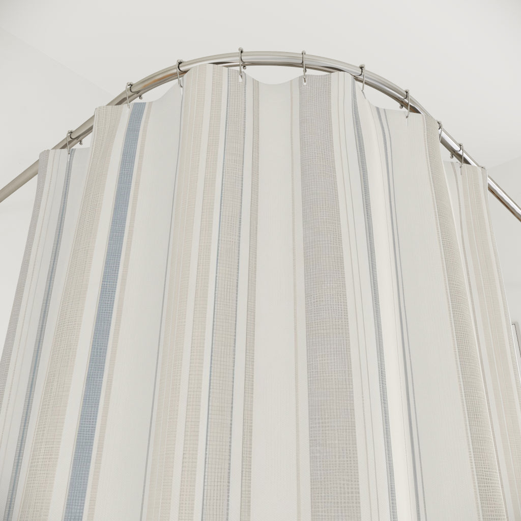 Gray Beige Fine Vertical Stripe Shower Curtain