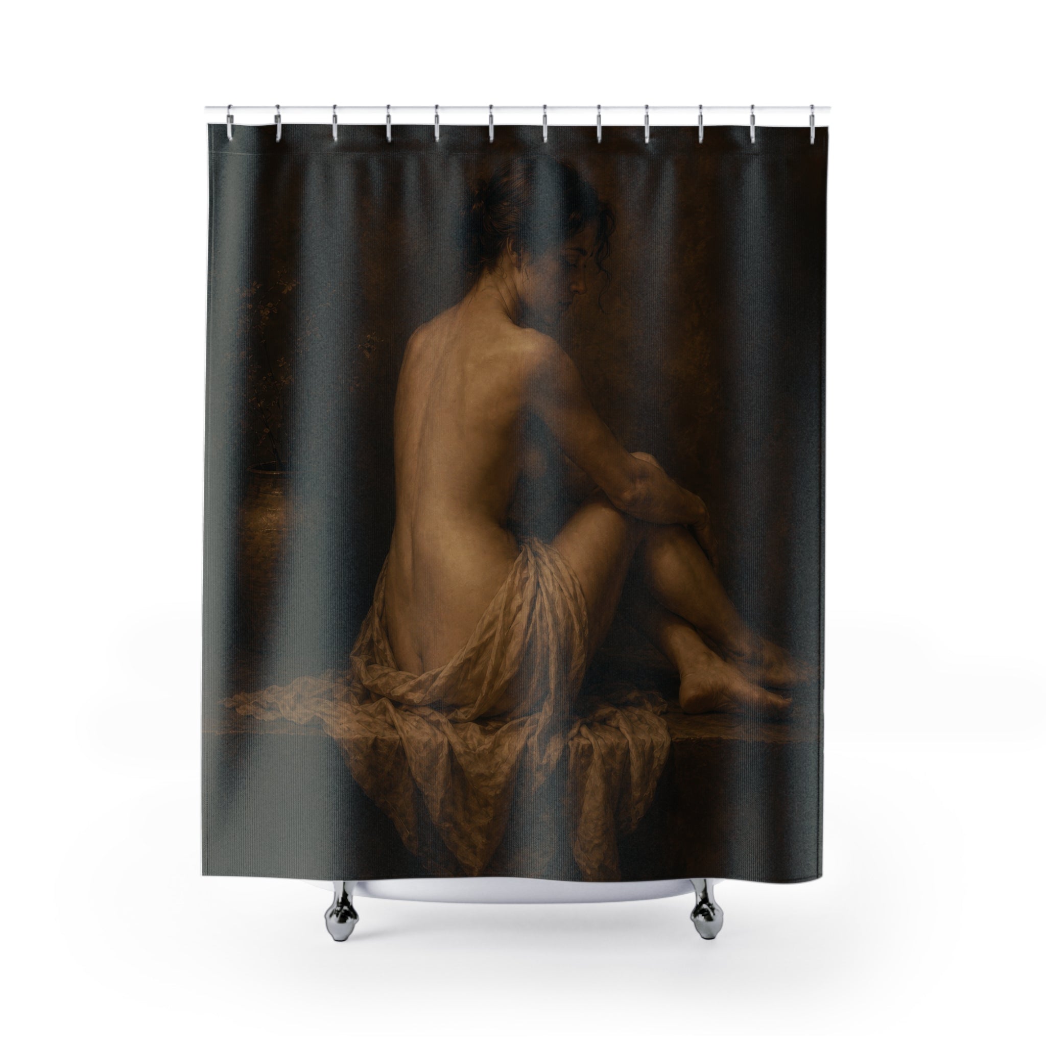 Classical Nude Art Shower Curtain – Sepia Brown