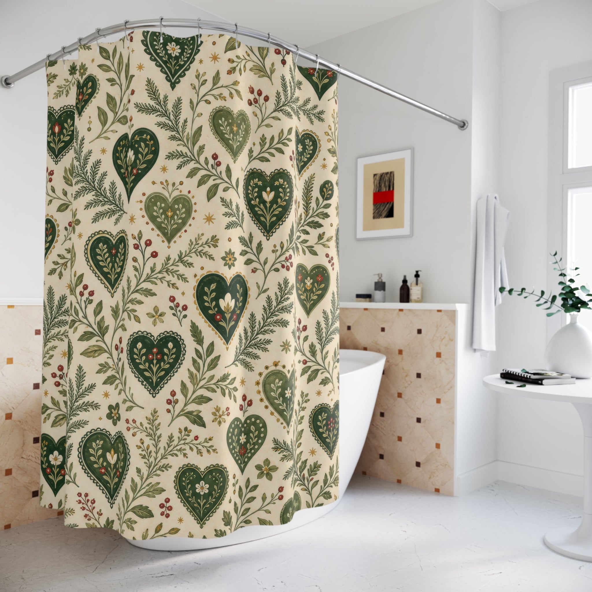 Cottagecore Green Botanical Shower Curtain