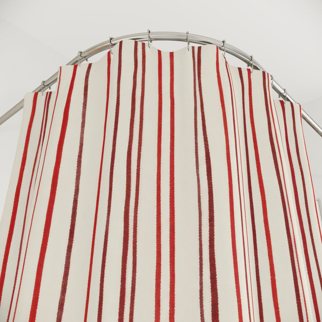 Skinny Red Line Shower Curtain, Red Ivory Classic Bathroom Decor, Modern Stripe Bath Curtain, Guest Bath Decor, Small Bathroom Decor