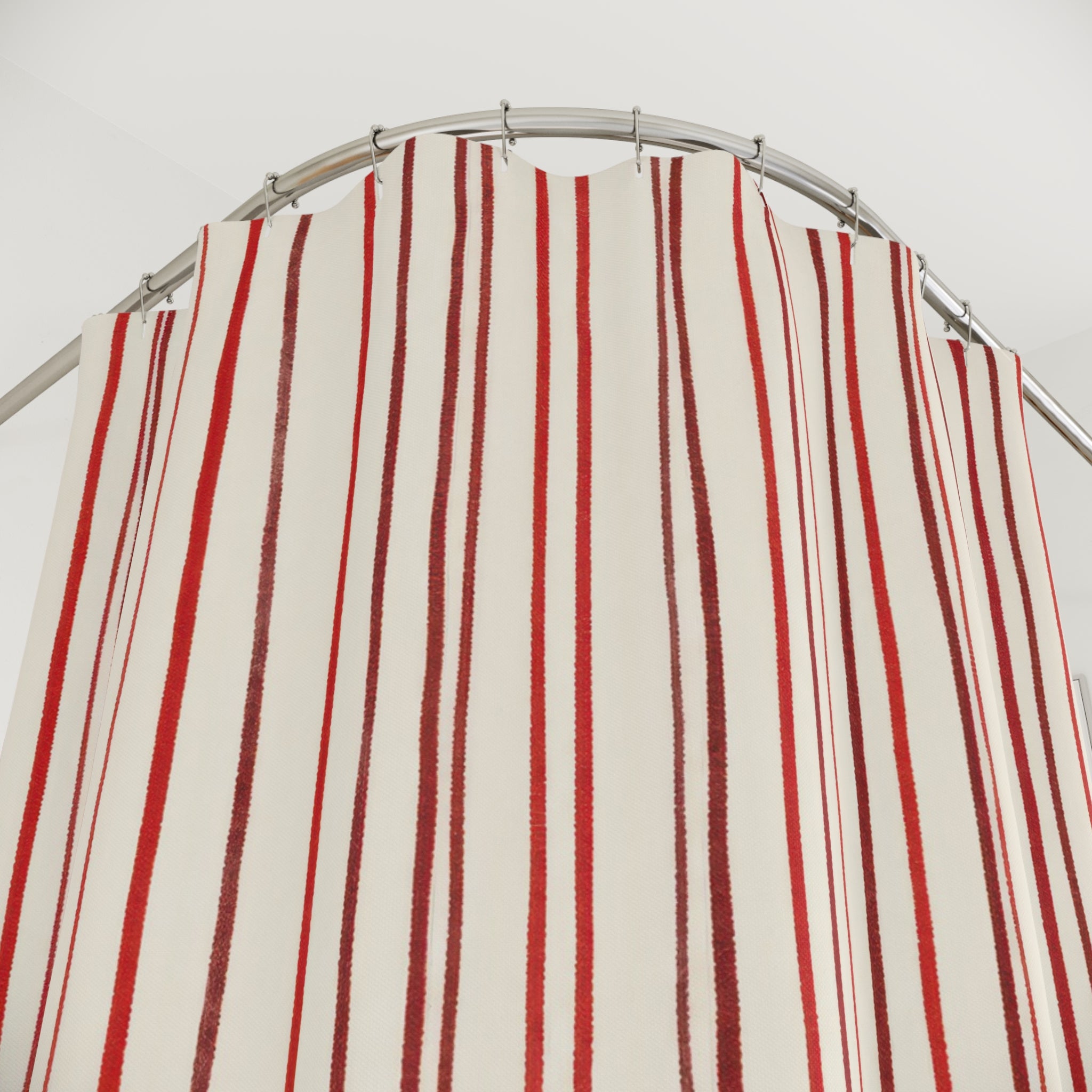 Skinny Red Line Shower Curtain, Red Ivory Classic Bathroom Decor, Modern Stripe Bath Curtain, Guest Bath Decor, Small Bathroom Decor