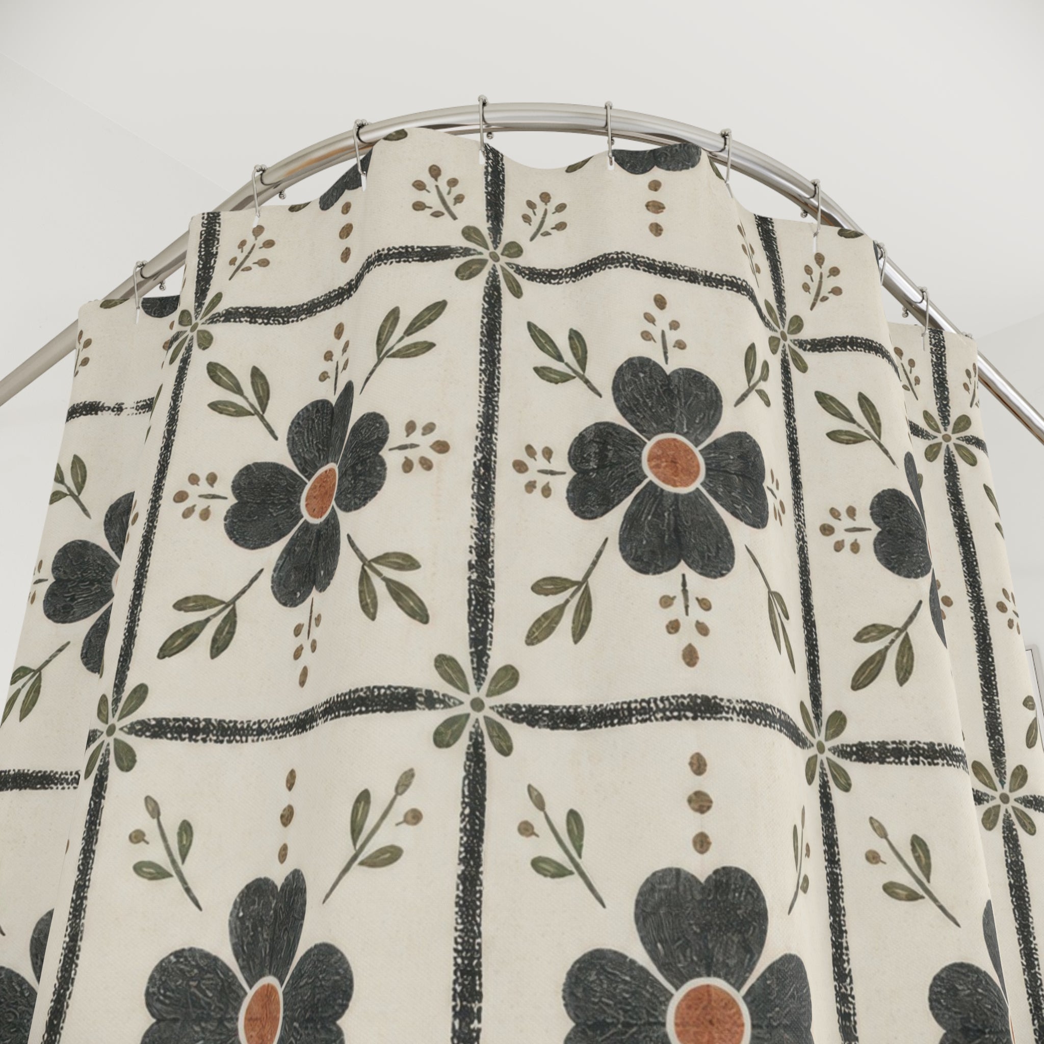 Floral Tile Grid Shower Curtain