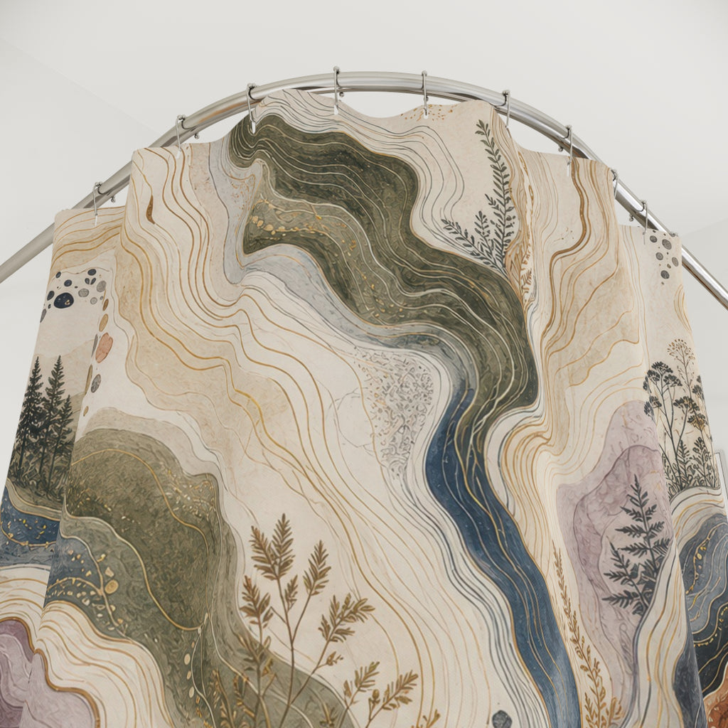 Mountain Agate Shower Curtain, Sage Blue Nature Bathroom Decor, Abstract Landscape Bath Curtain, Guest Bathroom Decor, Cabin Bath Decor