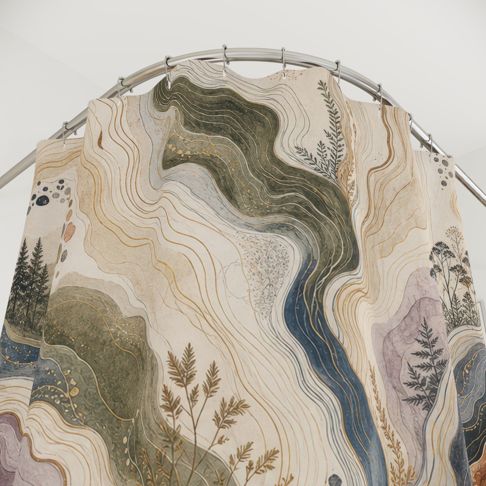 Mountain Agate Shower Curtain, Sage Blue Nature Bathroom Decor, Abstract Landscape Bath Curtain, Guest Bathroom Decor, Cabin Bath Decor