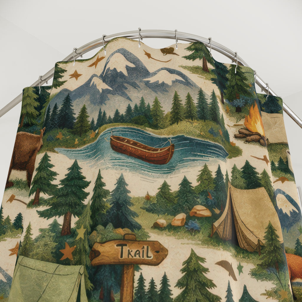 Kids Forest Shower Curtain – Green Woodland Camping