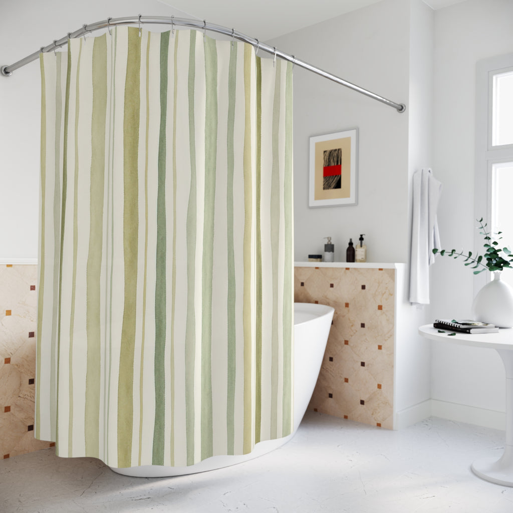 Loose Sage Green Olive Stripe Shower Curtain