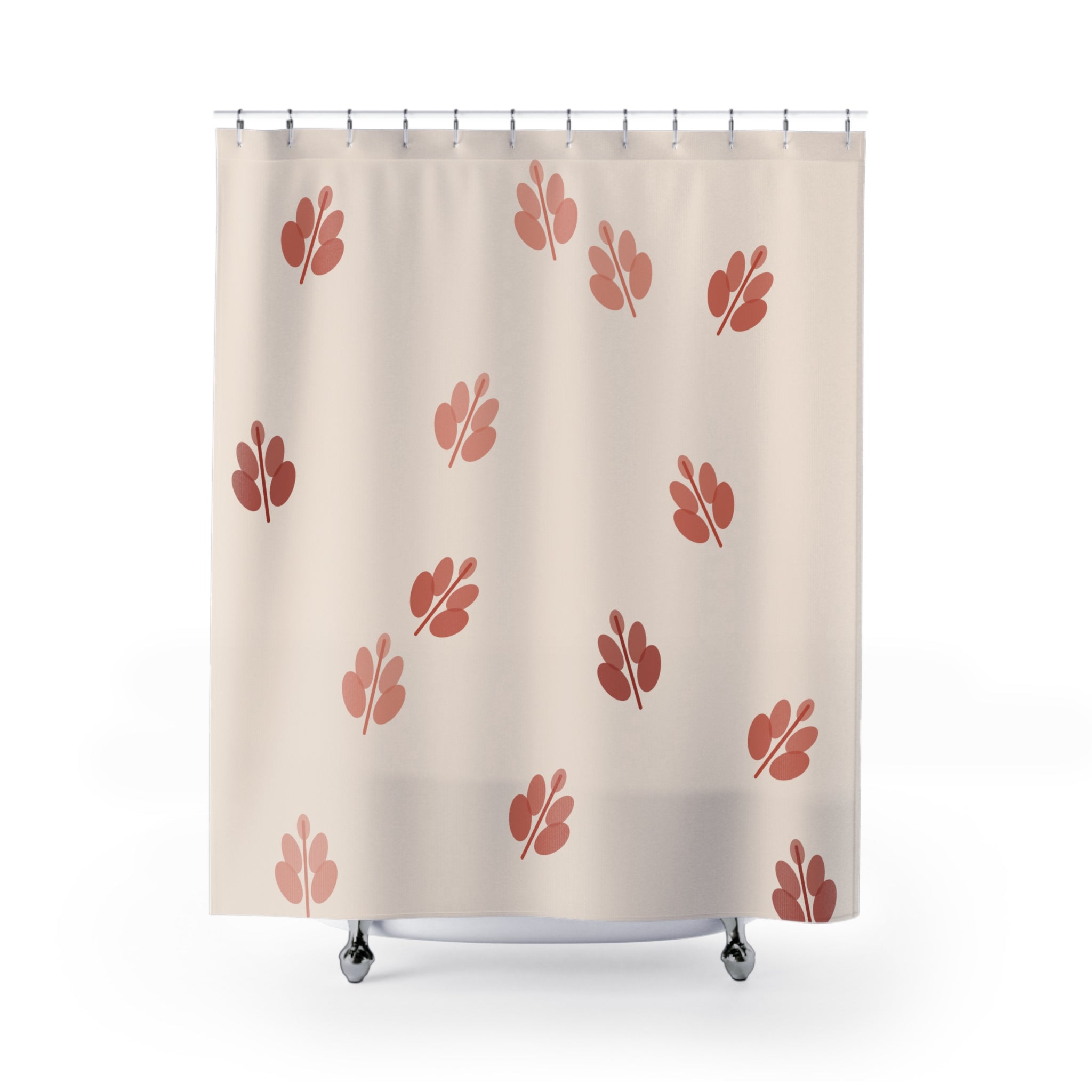Beige and Coral Leaf Sprig Shower Curtain