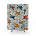Airplane Shower Curtain, Sky Blue Kids Bathroom Decor, Plane Pattern Bath Curtain, Boys Bathroom Decor, Travel Theme, Bath Decor, Guest Bath