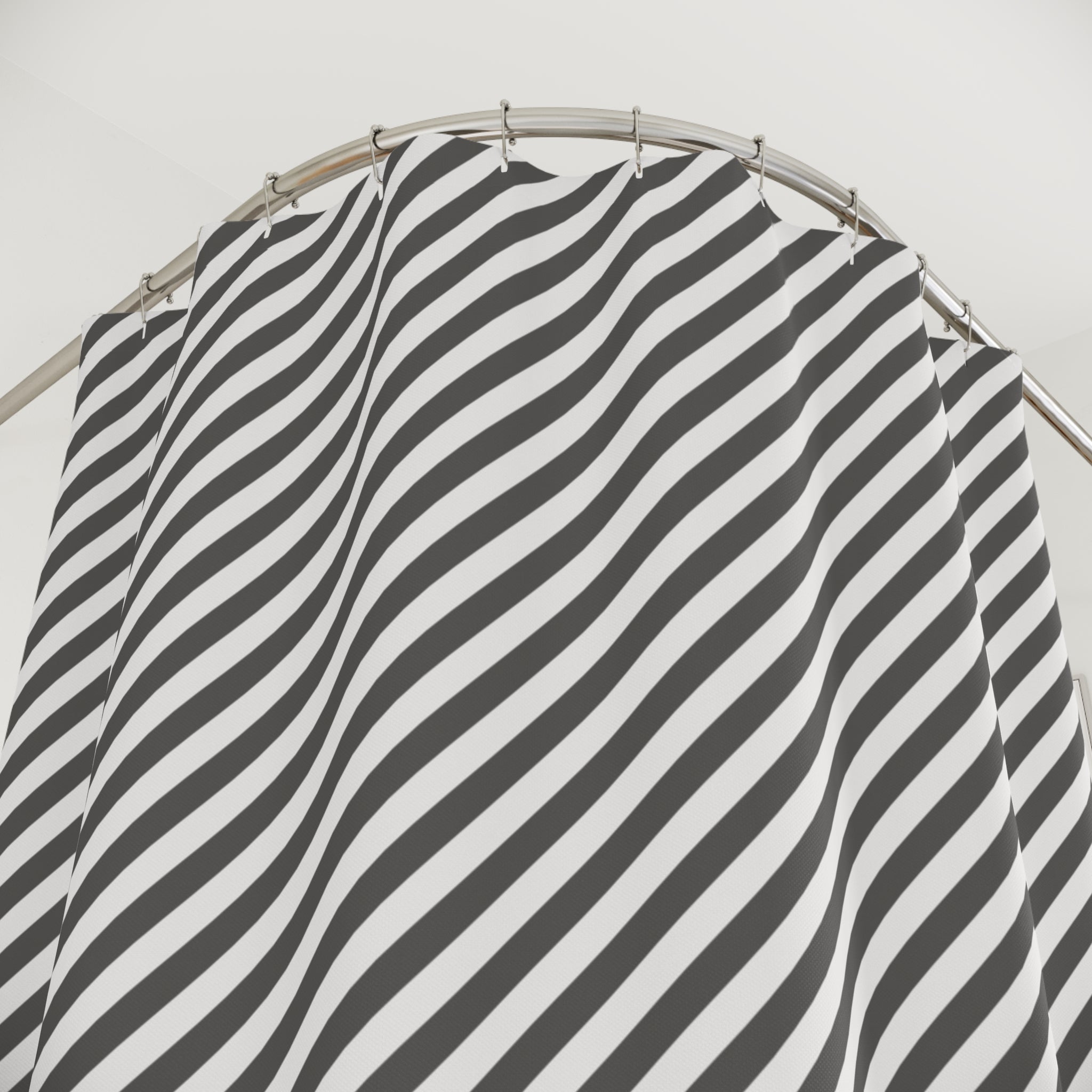 Grey and White Diagonal Stripe Shower Curtain