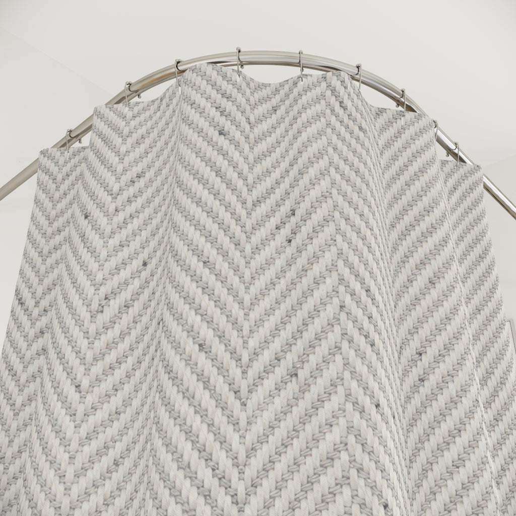 Grey White Herringbone Shower Curtain