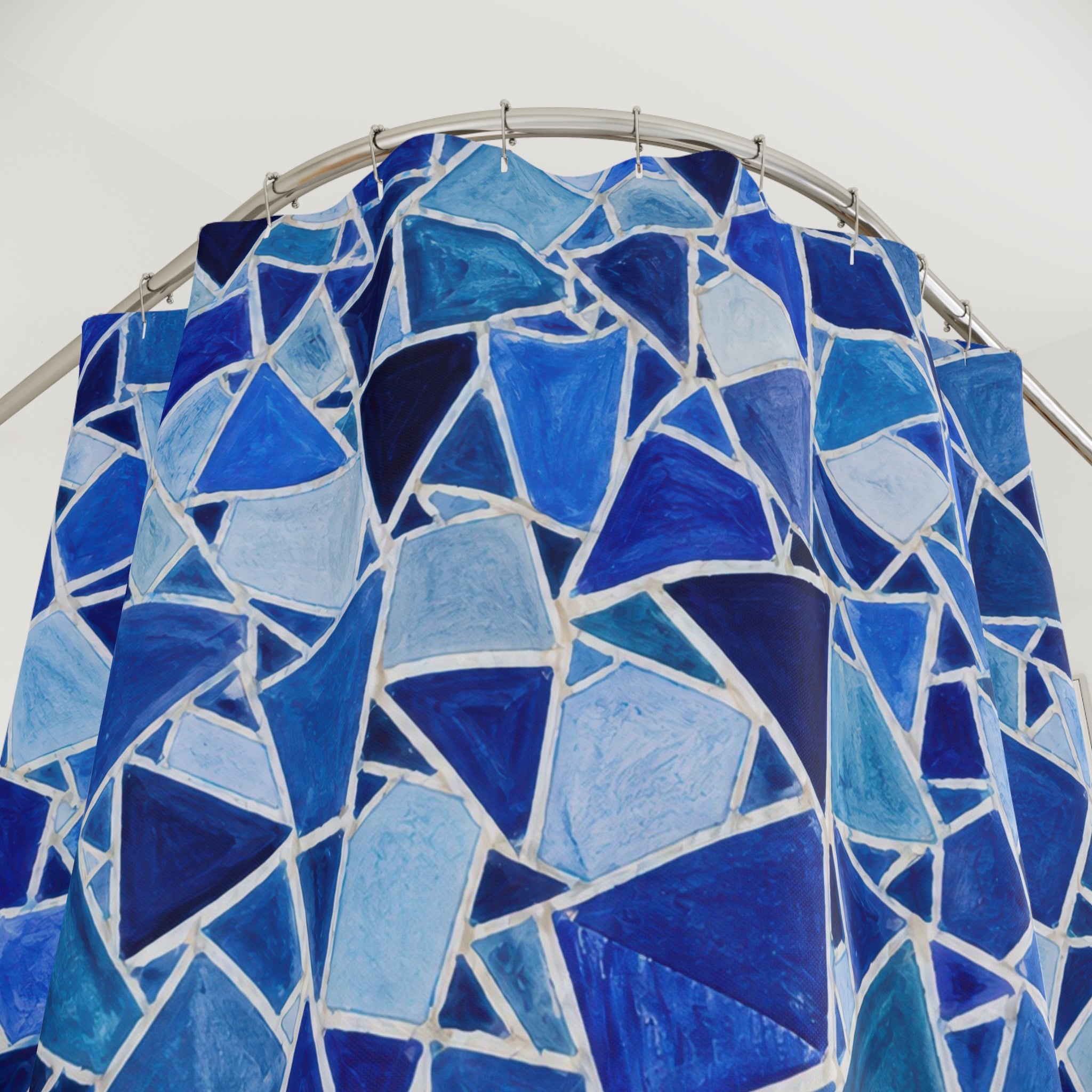 Blue Mosaic Shower Curtain, Cobalt Blue Modern Bathroom Decor, Mosaic Pattern Bath Curtain, Guest Bath Decor, Small Bathroom Decor