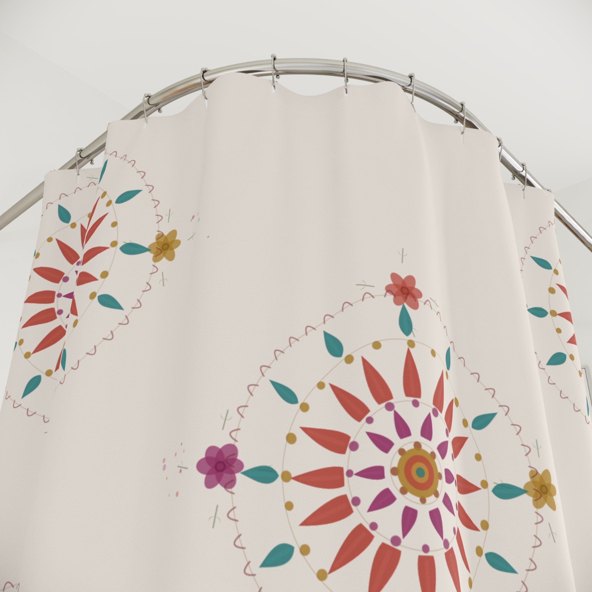 Colorful Boho Suzani Shower Curtain — Teal Coral